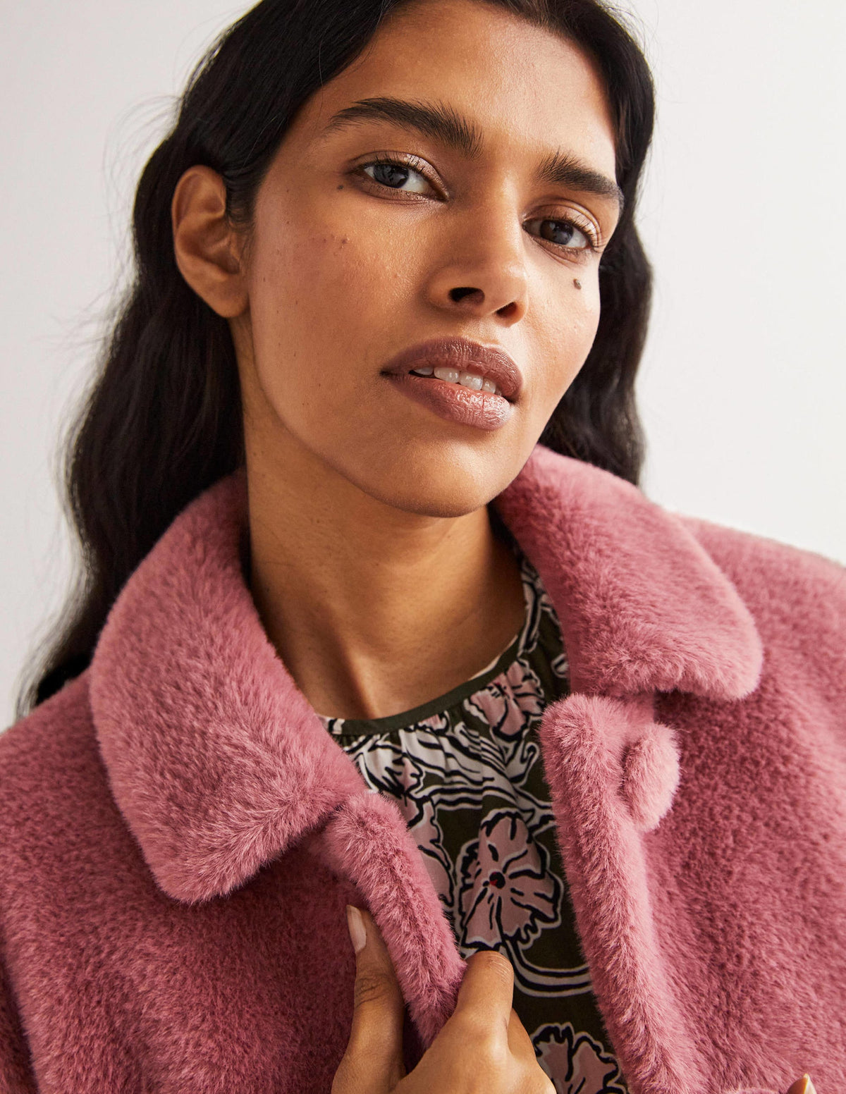 Faux Fur Short Coat-Puce Pink - Image 2