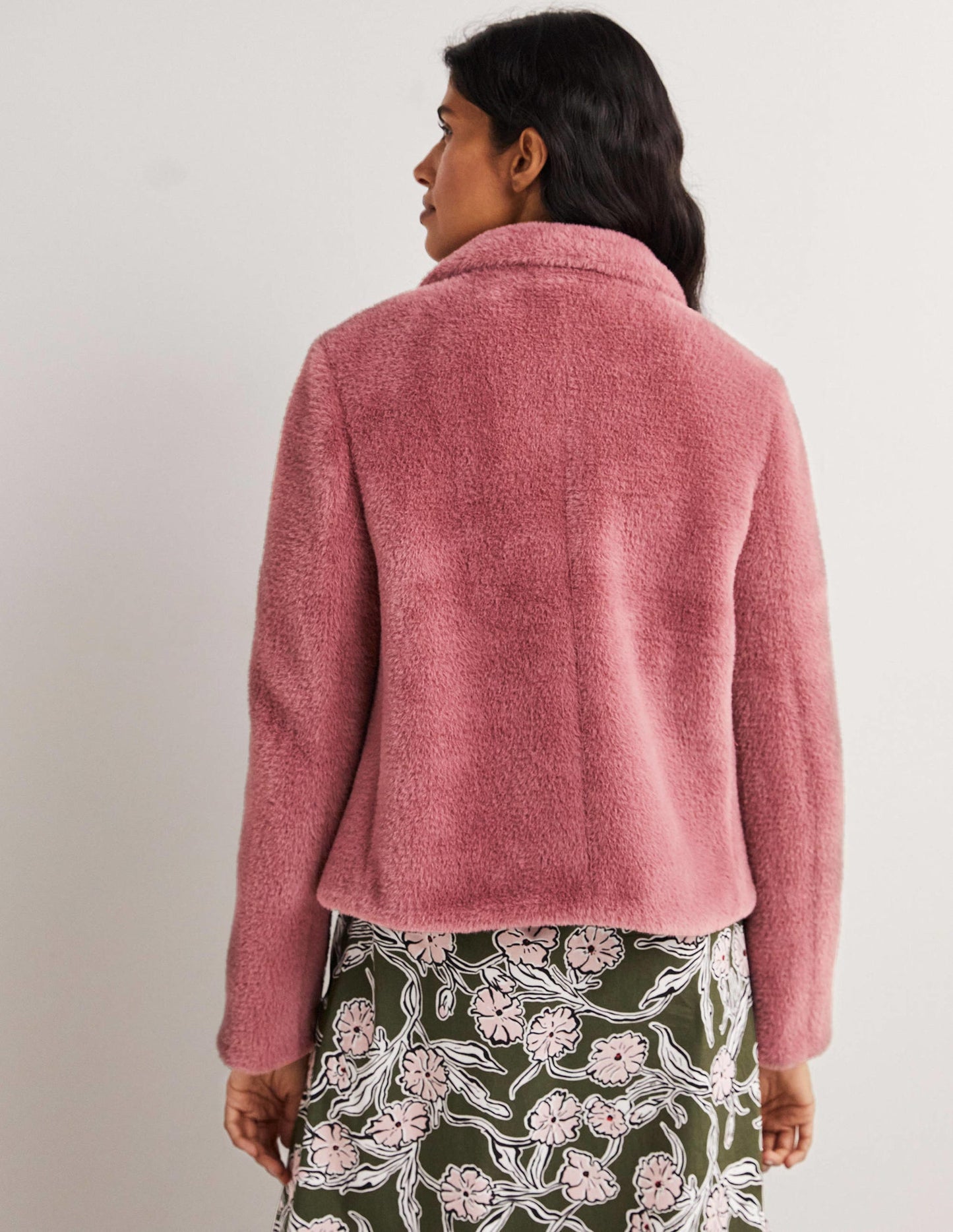 Faux Fur Short Coat-Puce Pink