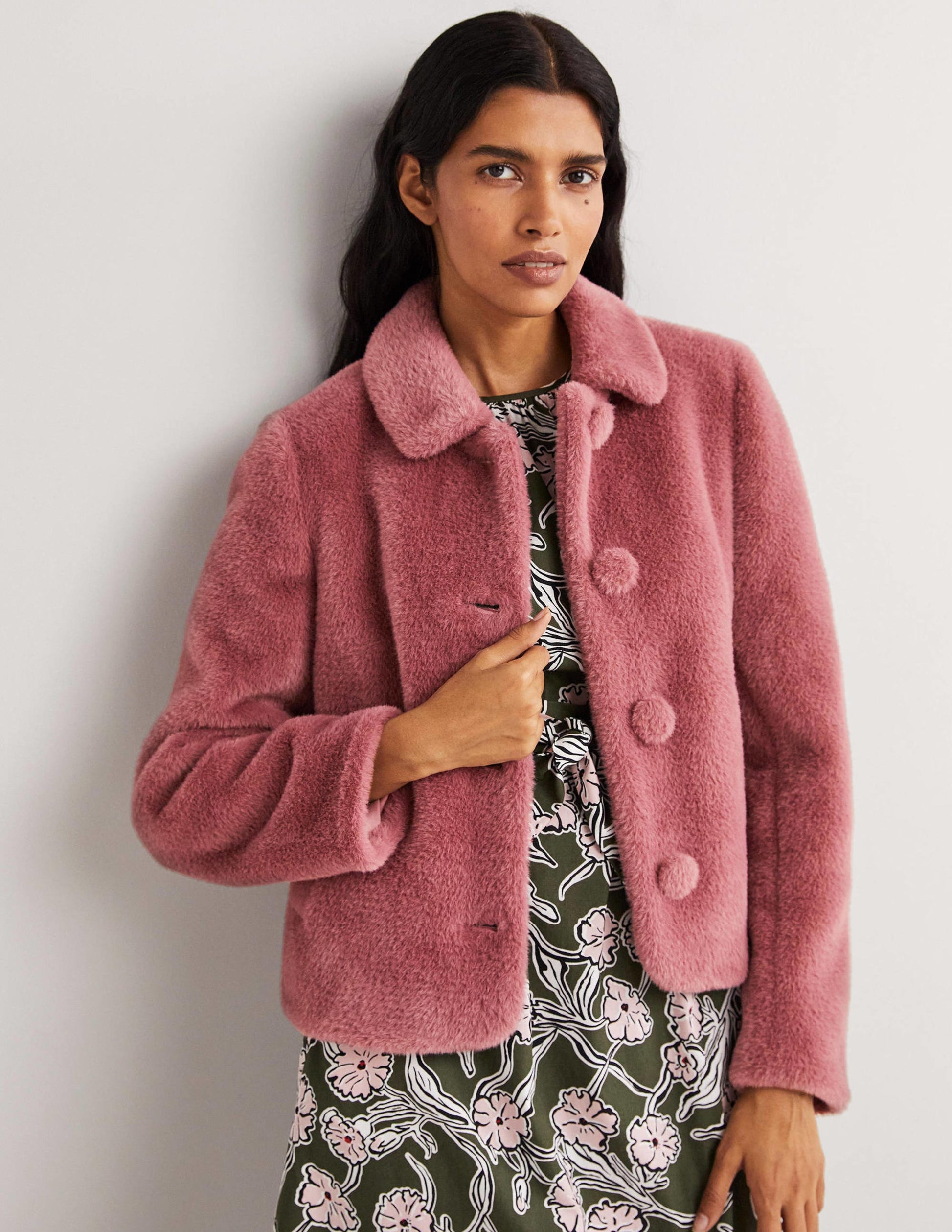Faux Fur Short Coat-Puce Pink-4