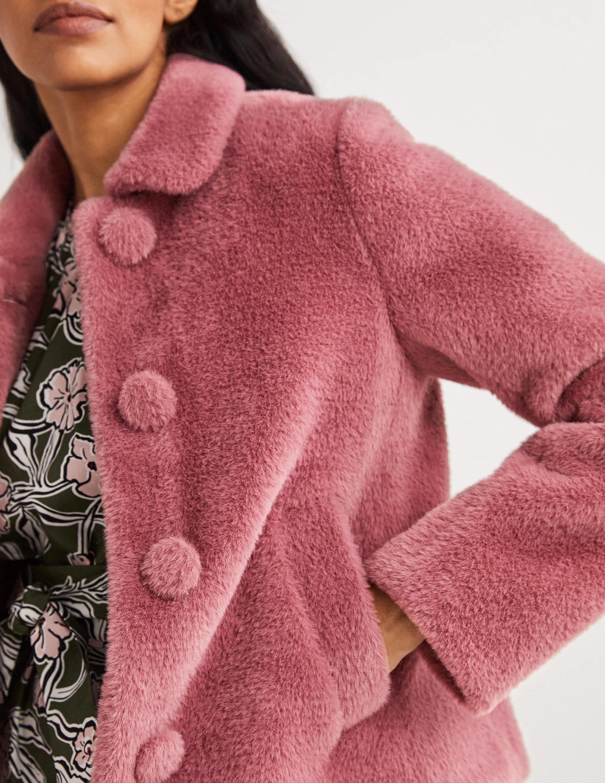 Faux Fur Short Coat-Puce Pink - Image 5