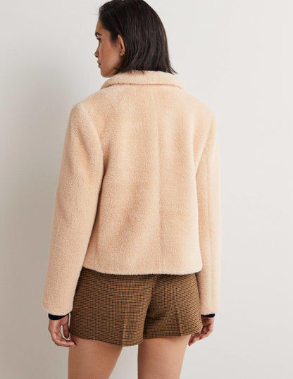 Faux Fur Short Coat-Natural-3