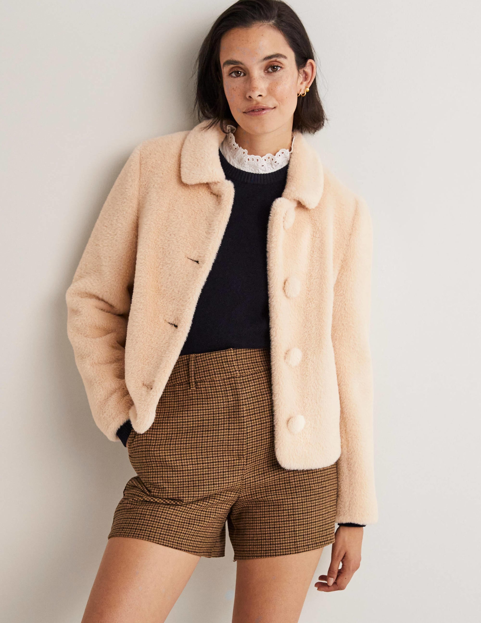 Faux Fur Short Coat-Natural - Image 4