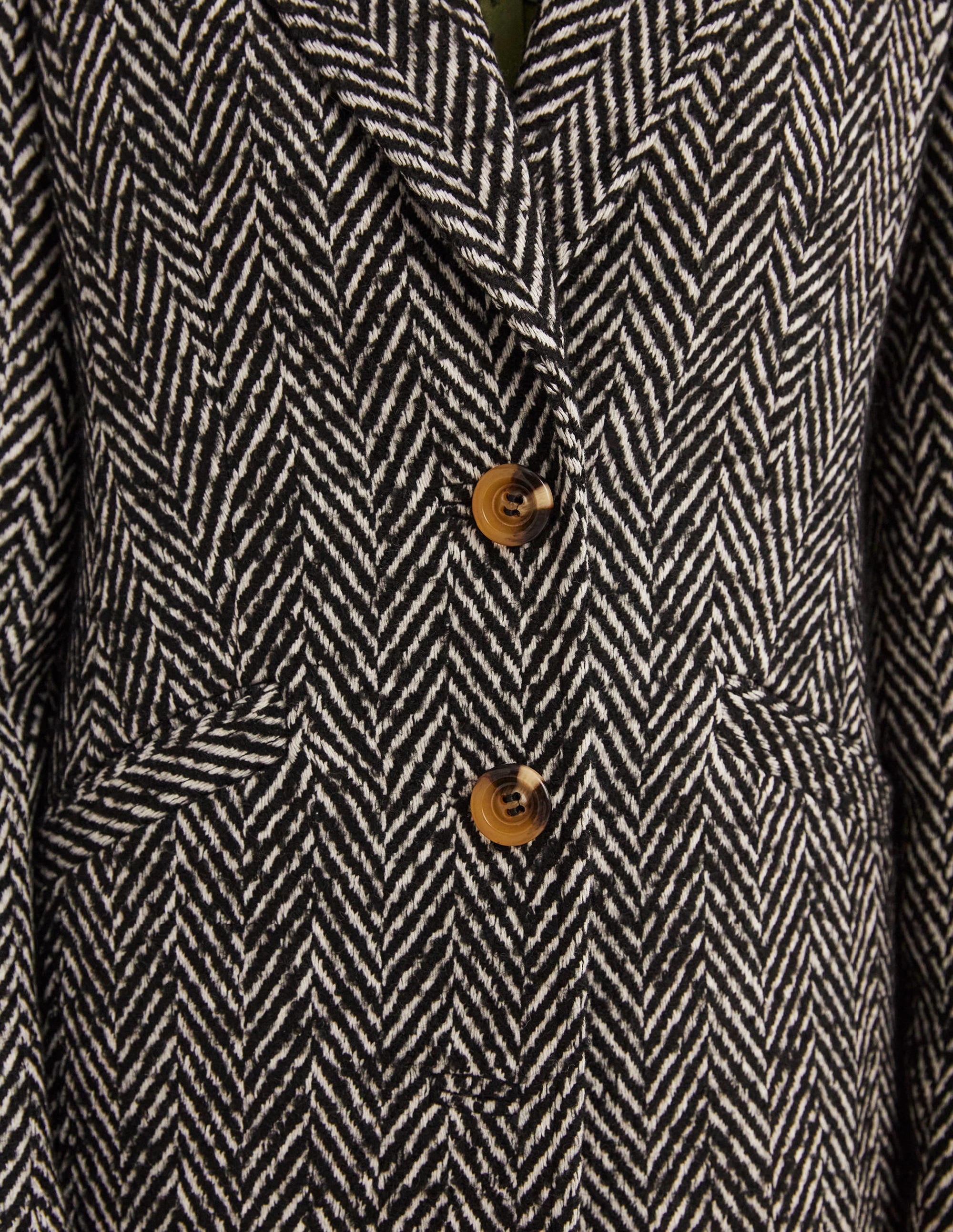 Wool Blend Tailored Coat-Black and Ivory Herringbone - Image 2