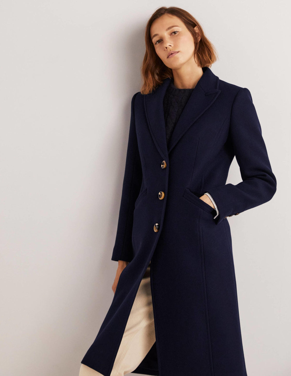 Wool Blend Tailored Coat-Navy - Image 1