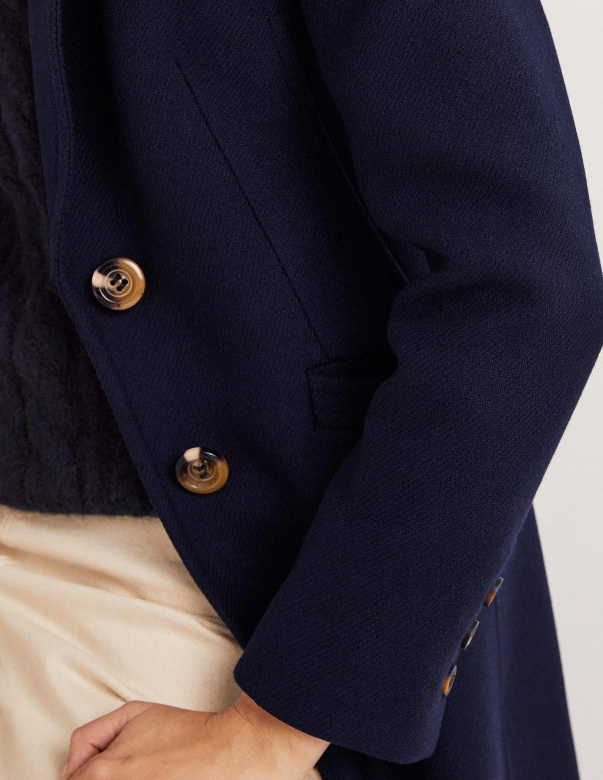 Wool Blend Tailored Coat-Navy-2