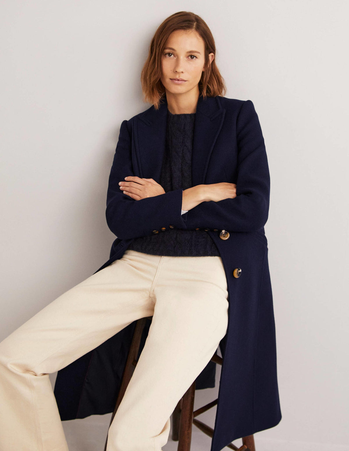 Wool Blend Tailored Coat-Navy - Image 4
