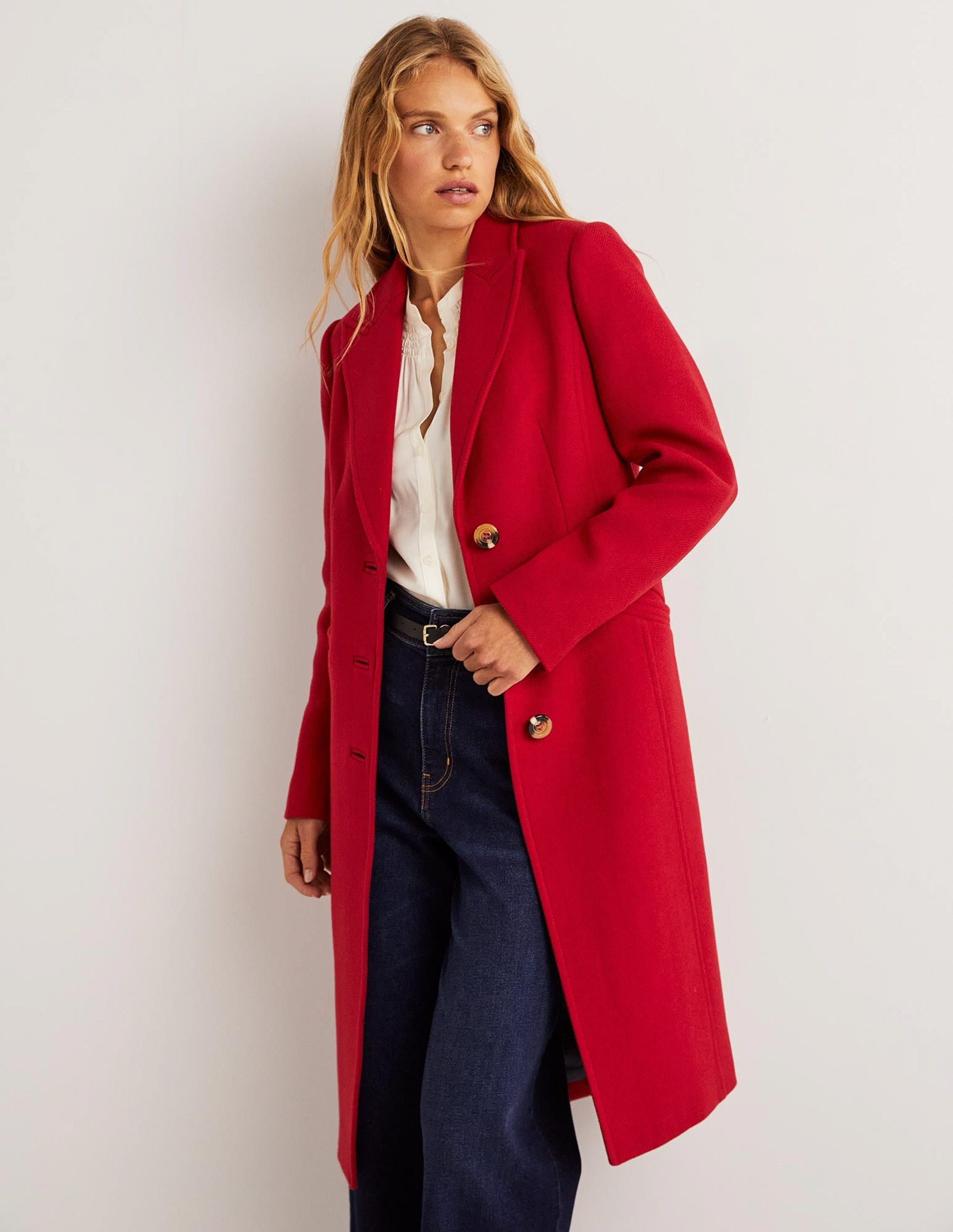 Wool Blend Tailored Coat-Strawberry Tart Red - Image 1