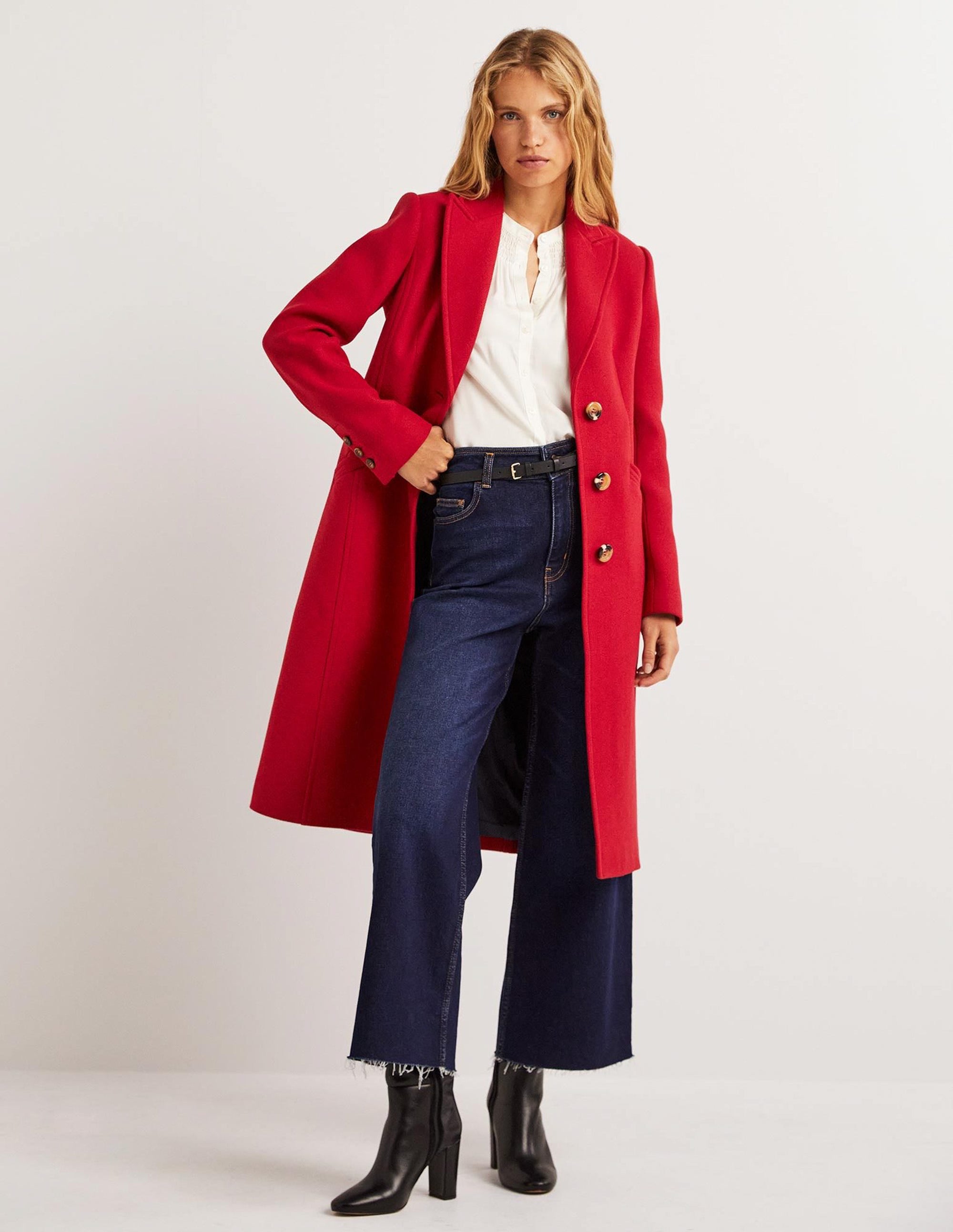 Wool Blend Tailored Coat-Strawberry Tart Red - Image 4