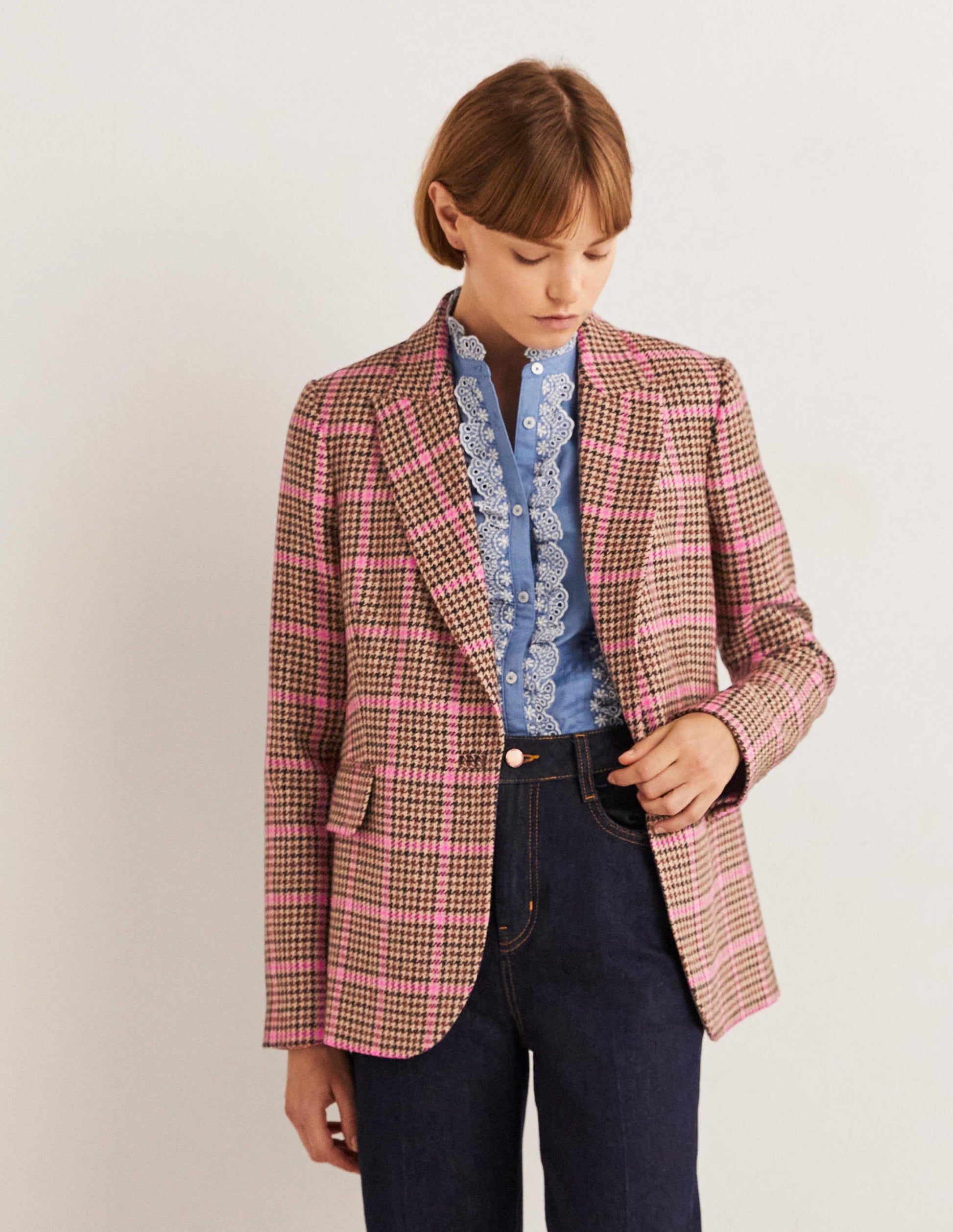 70s Tailored Blazer-Brown and Pink Check-1