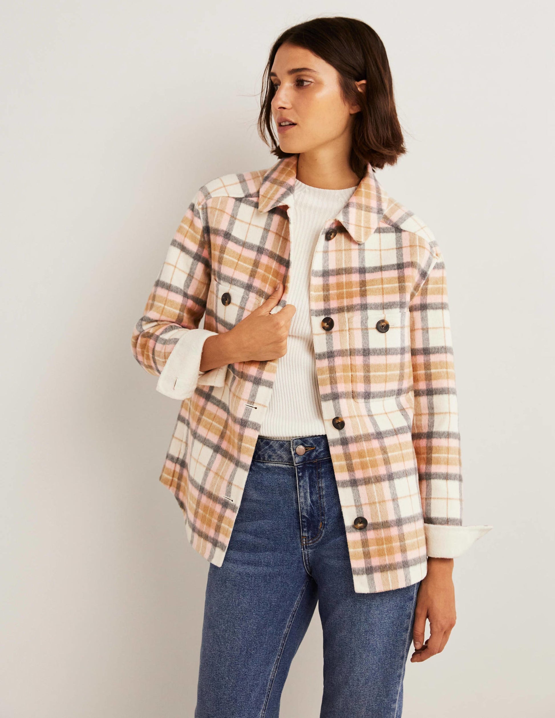 Relaxed Wool Overshirt-Oatmeal Melange and Pink Check-2