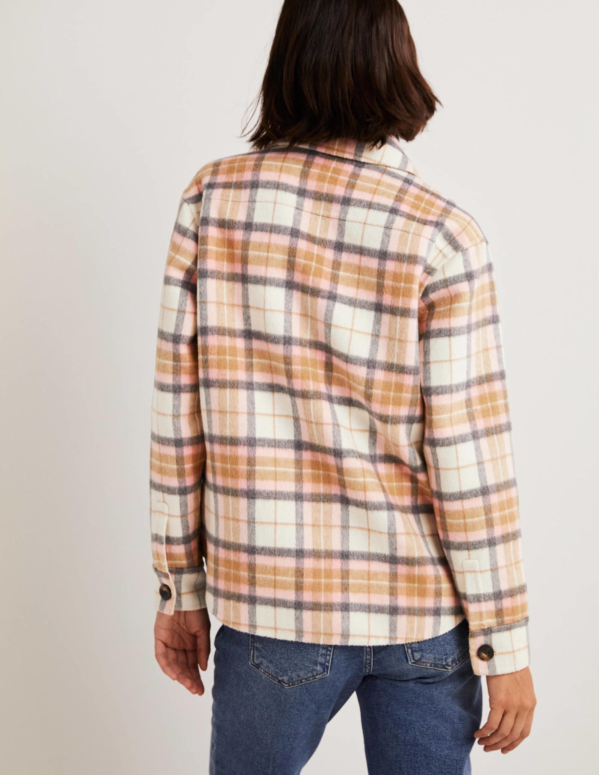 Relaxed Wool Overshirt-Oatmeal Melange and Pink Check - Image 4