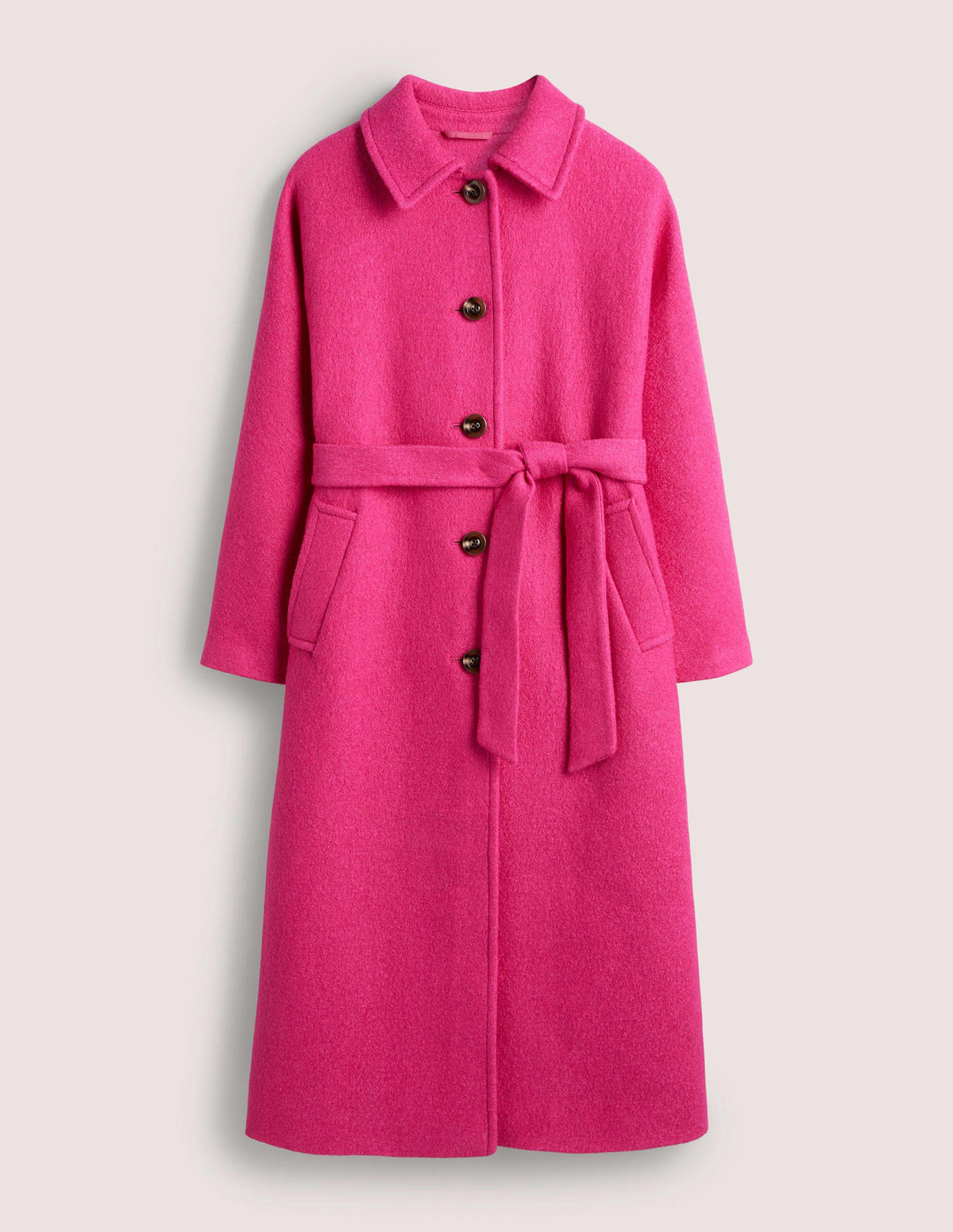 Belted Textured Wool Maxi Coat-Pink - Image 5