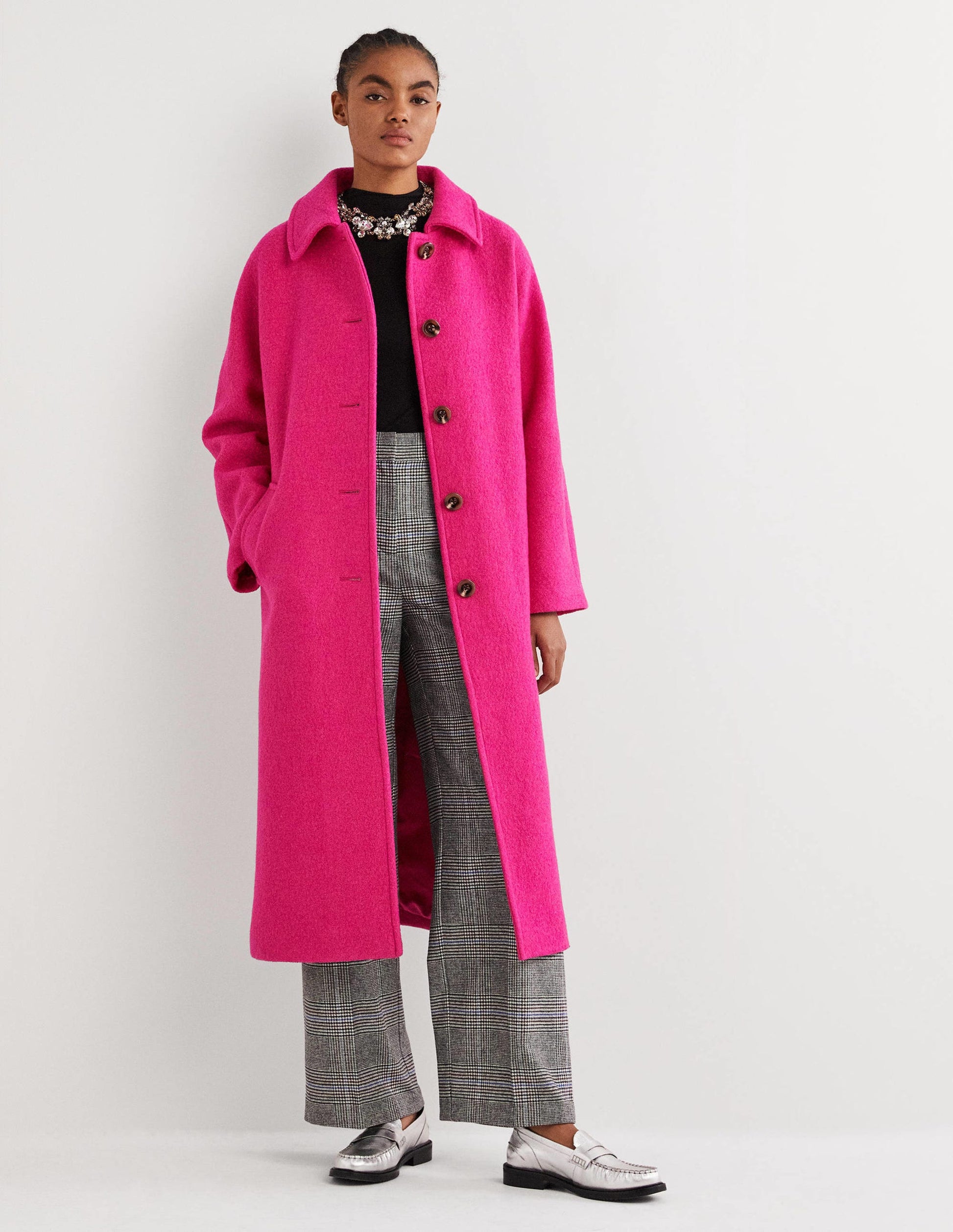 Belted Textured Wool Maxi Coat-Pink-1