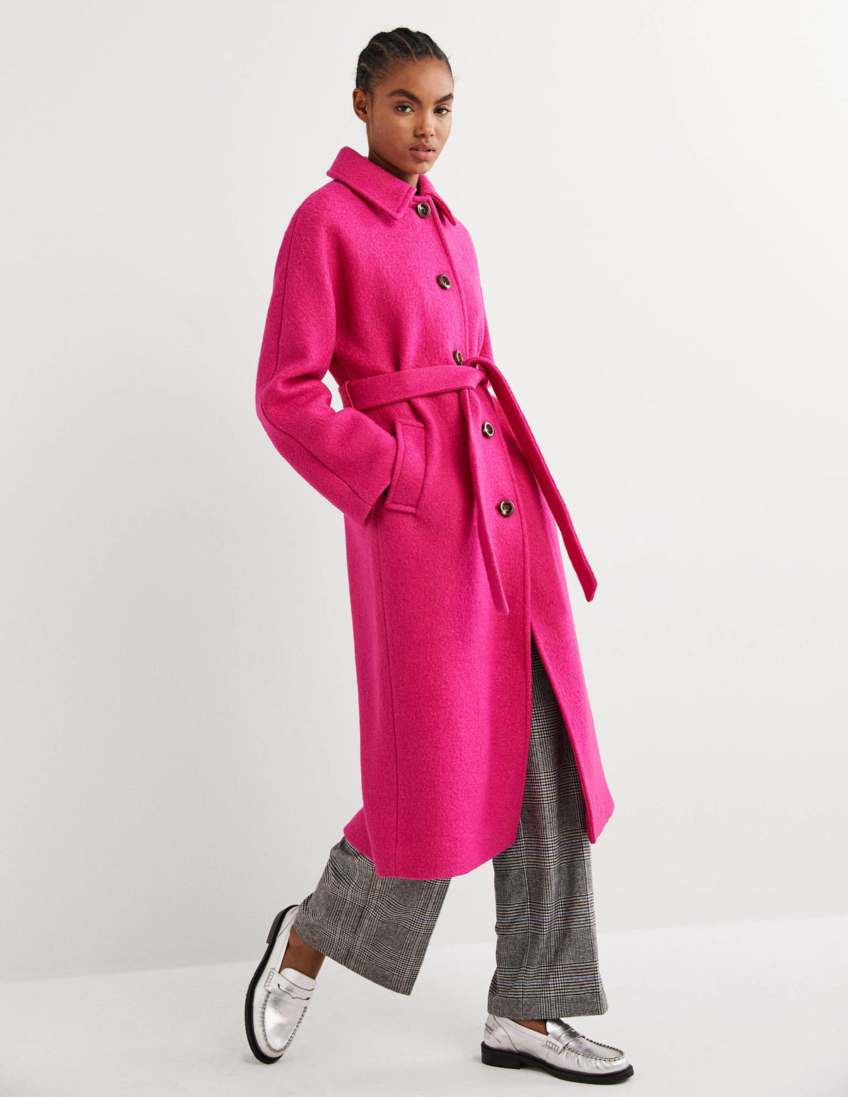 Belted Textured Wool Maxi Coat-Pink - Image 4