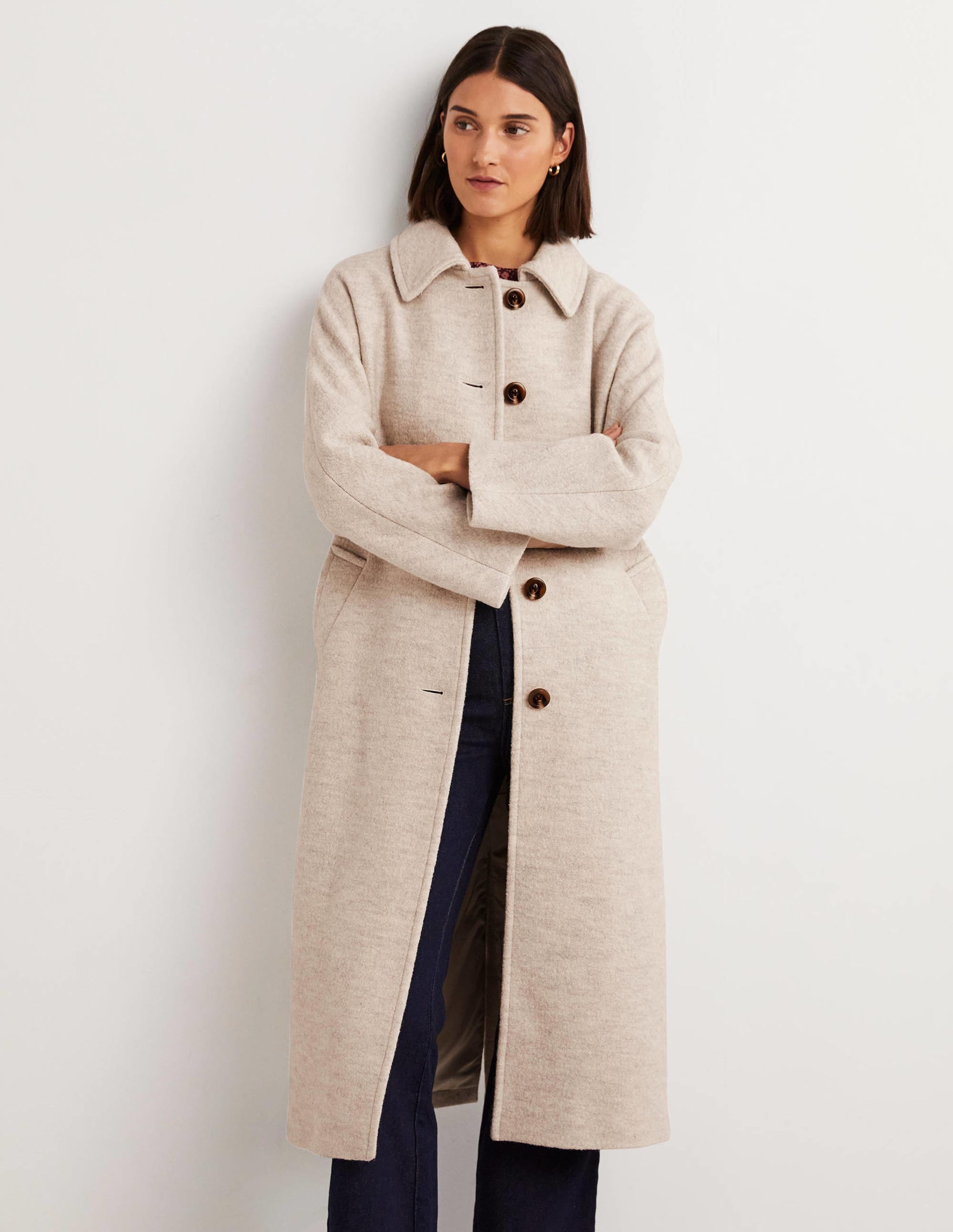 Belted Textured Wool Maxi Coat-Oat Milk - Image 1