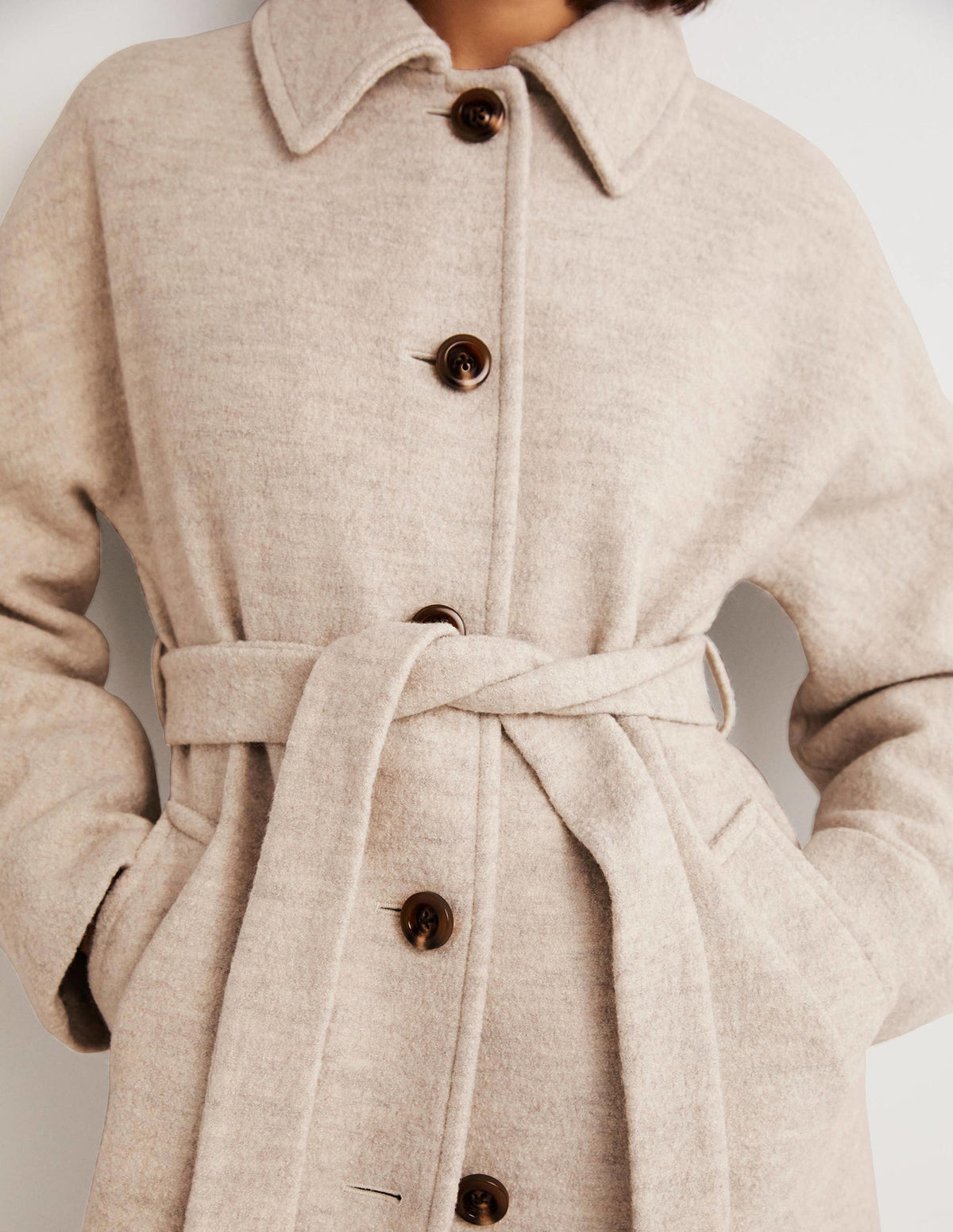Belted Textured Wool Maxi Coat-Oat Milk - Image 2