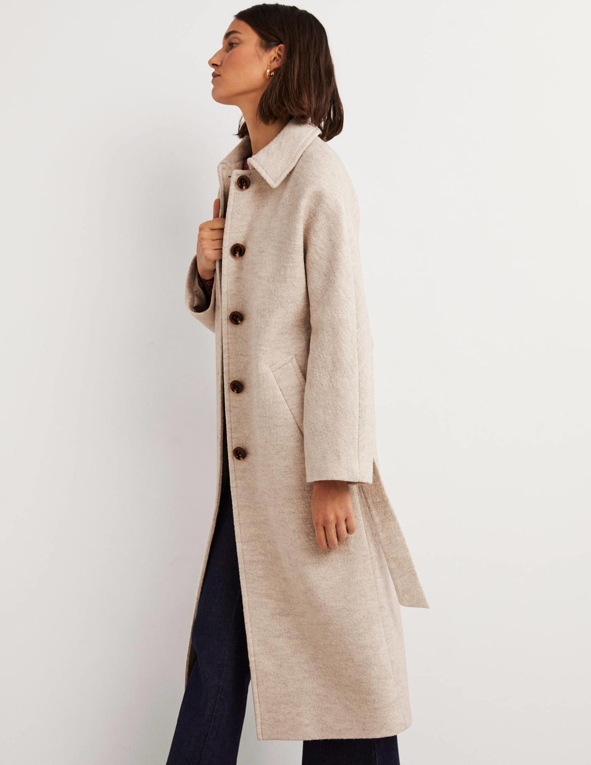 Belted Textured Wool Maxi Coat-Oat Milk - Image 4