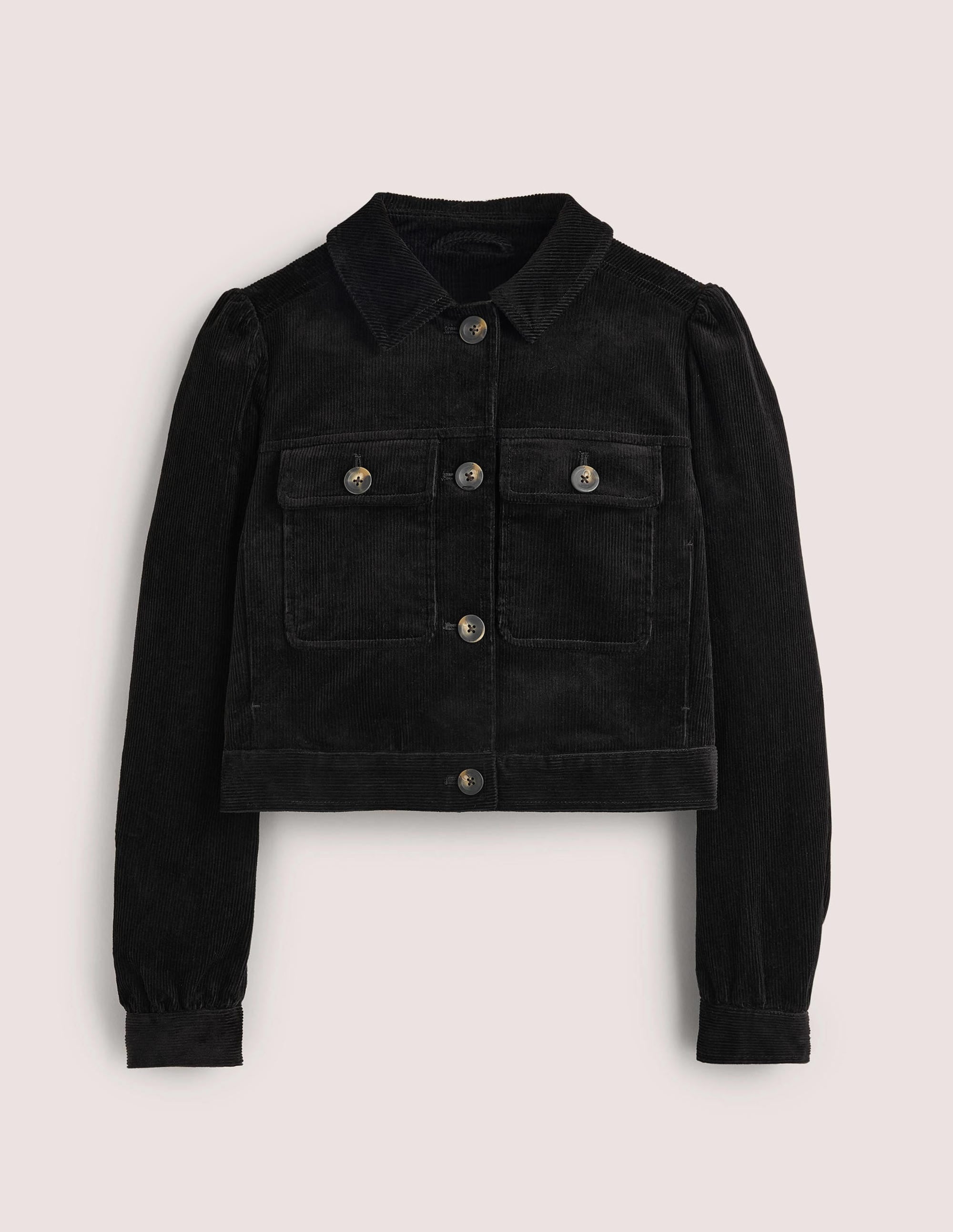 Cropped Cord Jacket-Black - Image 6