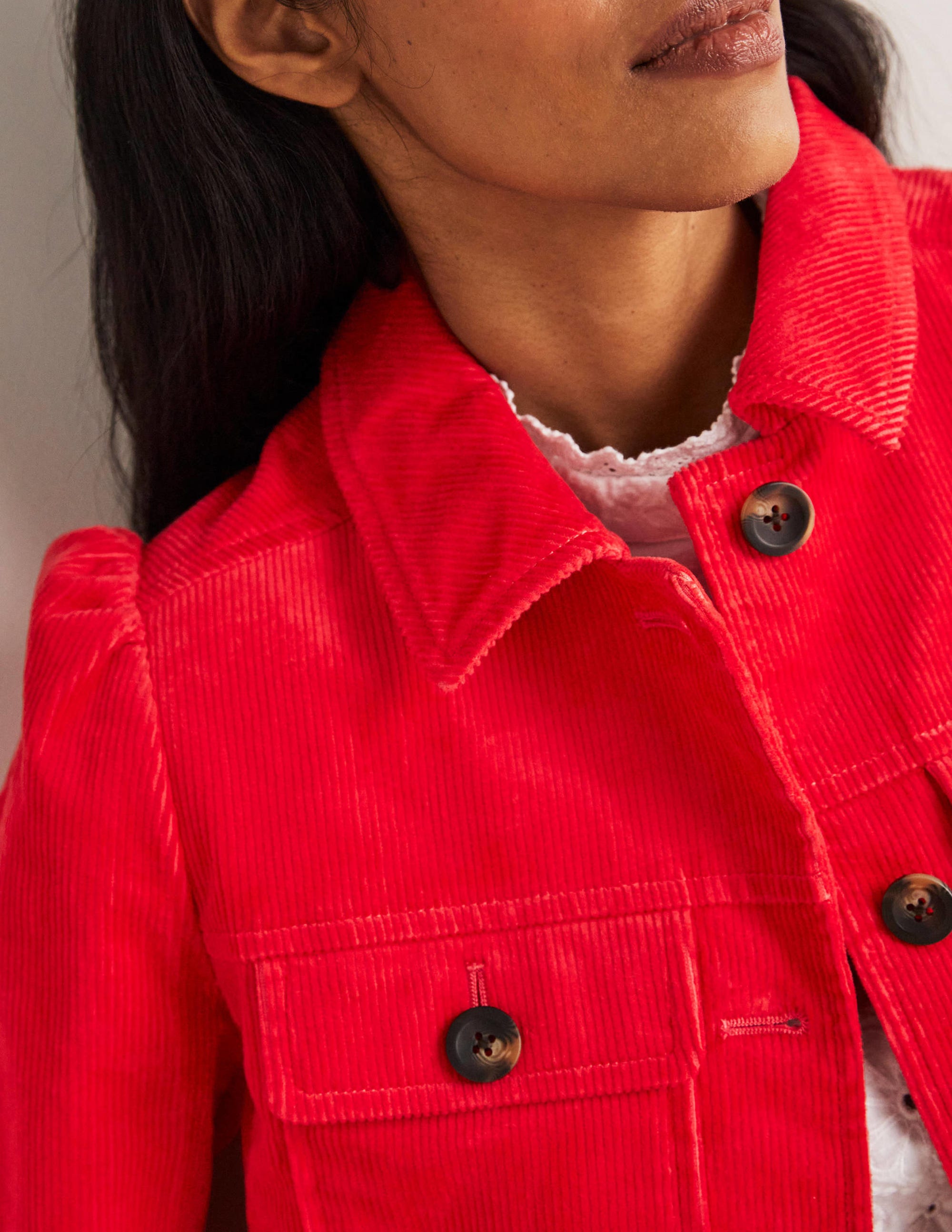 Cropped Cord Jacket-Strawberry Tart Red - Image 2