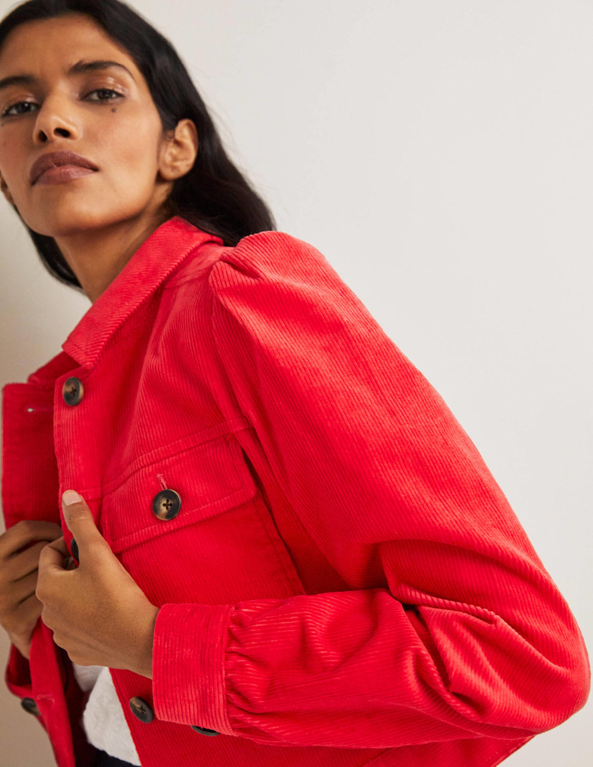 Cropped Cord Jacket-Strawberry Tart Red - Image 4