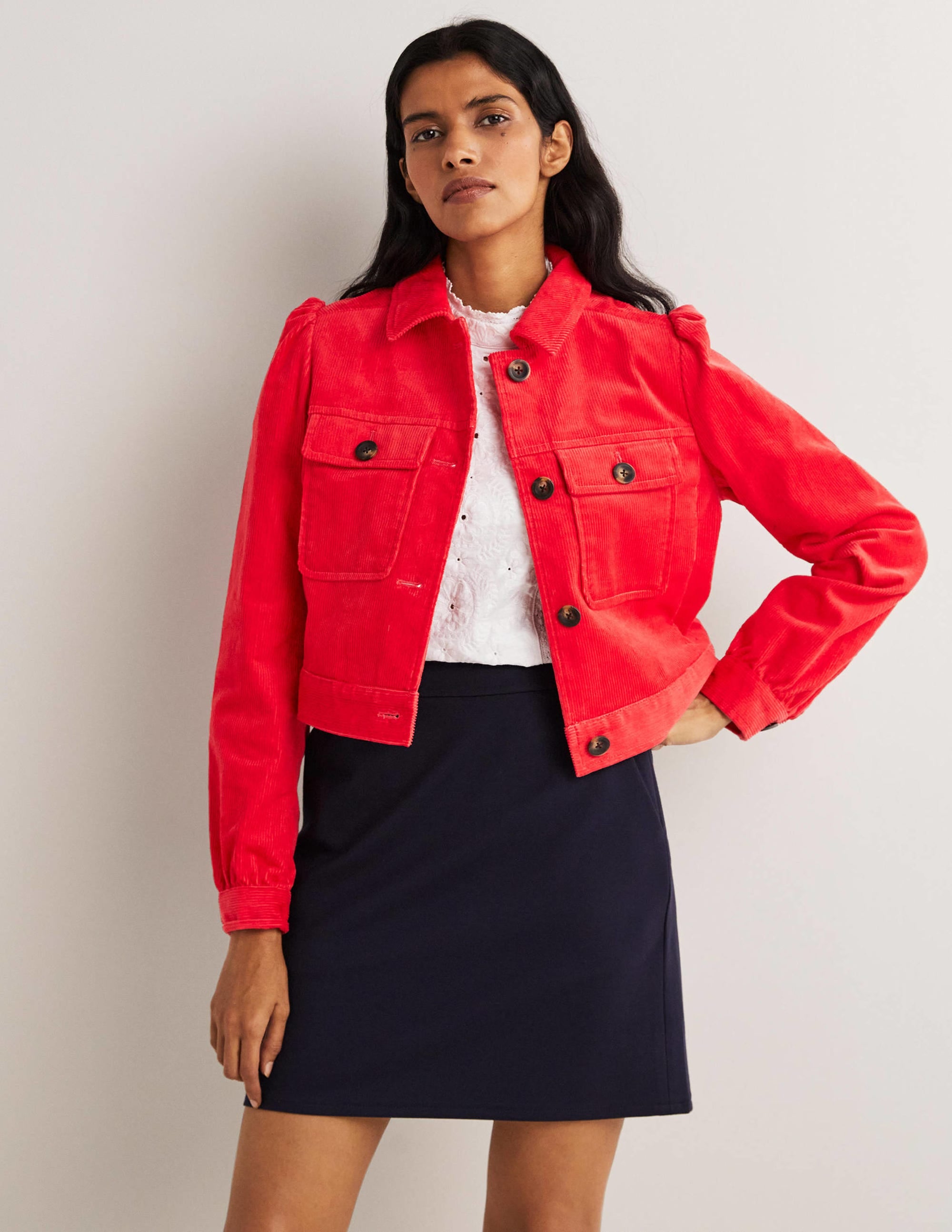 Cropped Cord Jacket-Strawberry Tart Red - Image 5