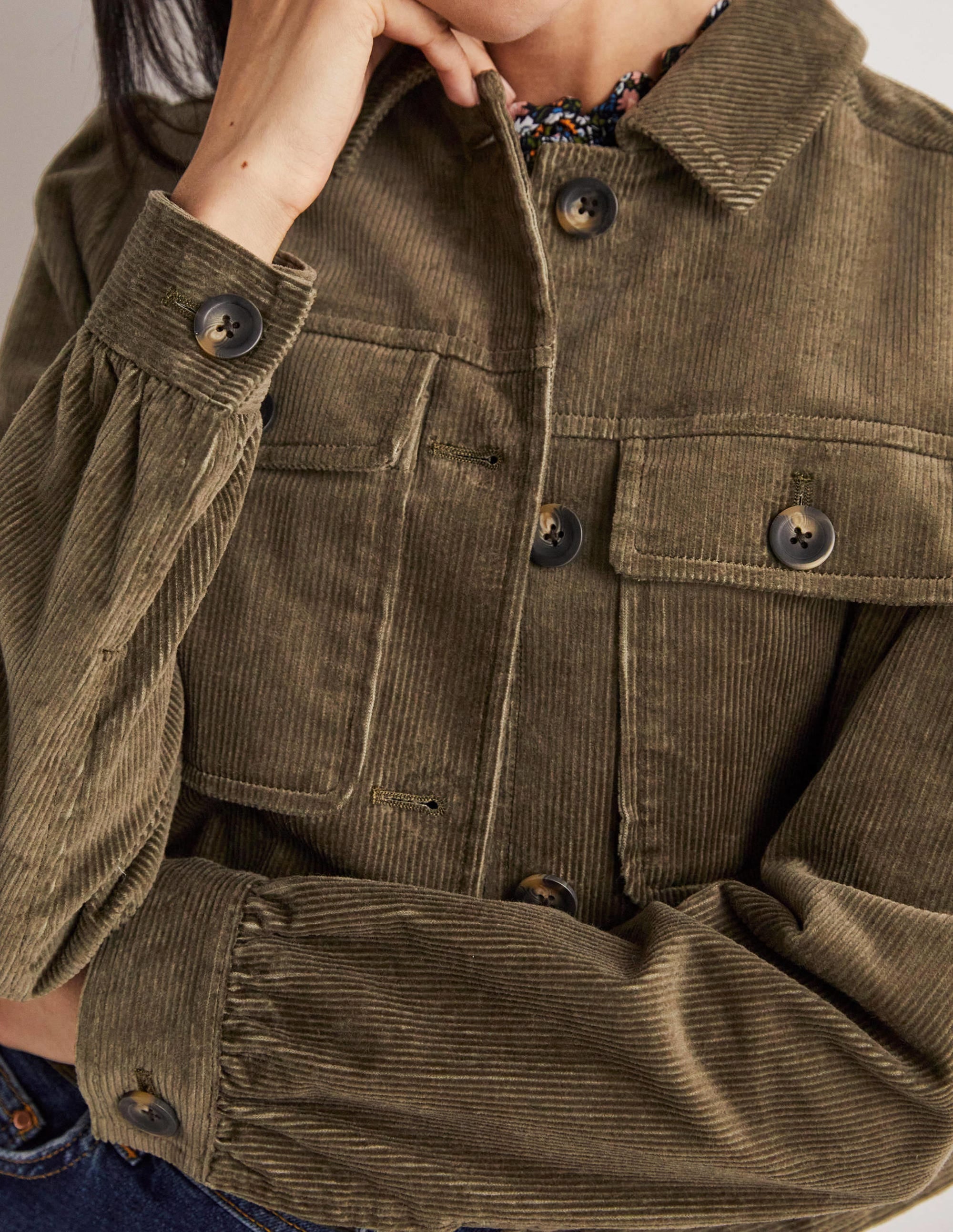 Cropped Cord Jacket-Khaki - Image 2
