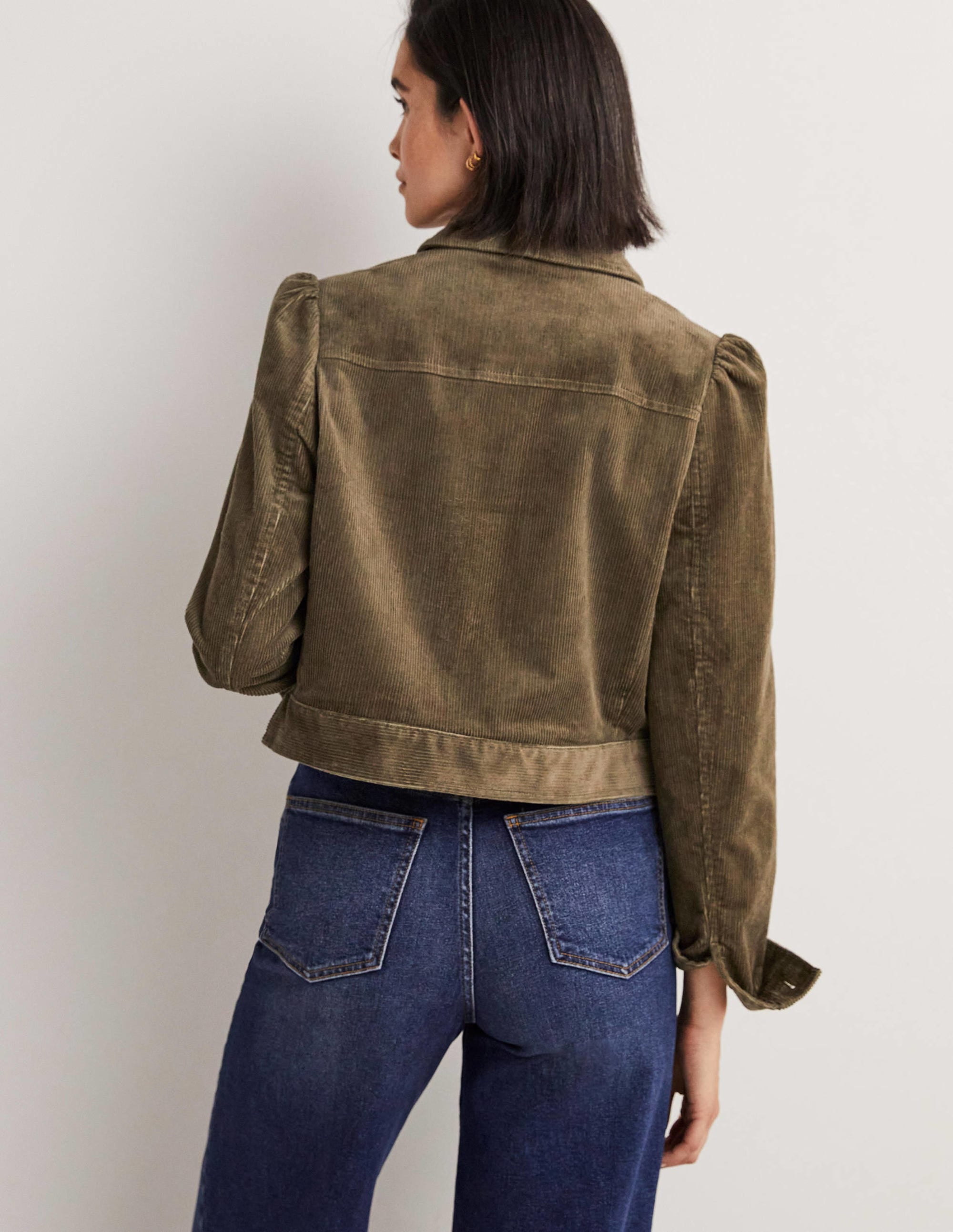 Cropped Cord Jacket-Khaki - Image 3