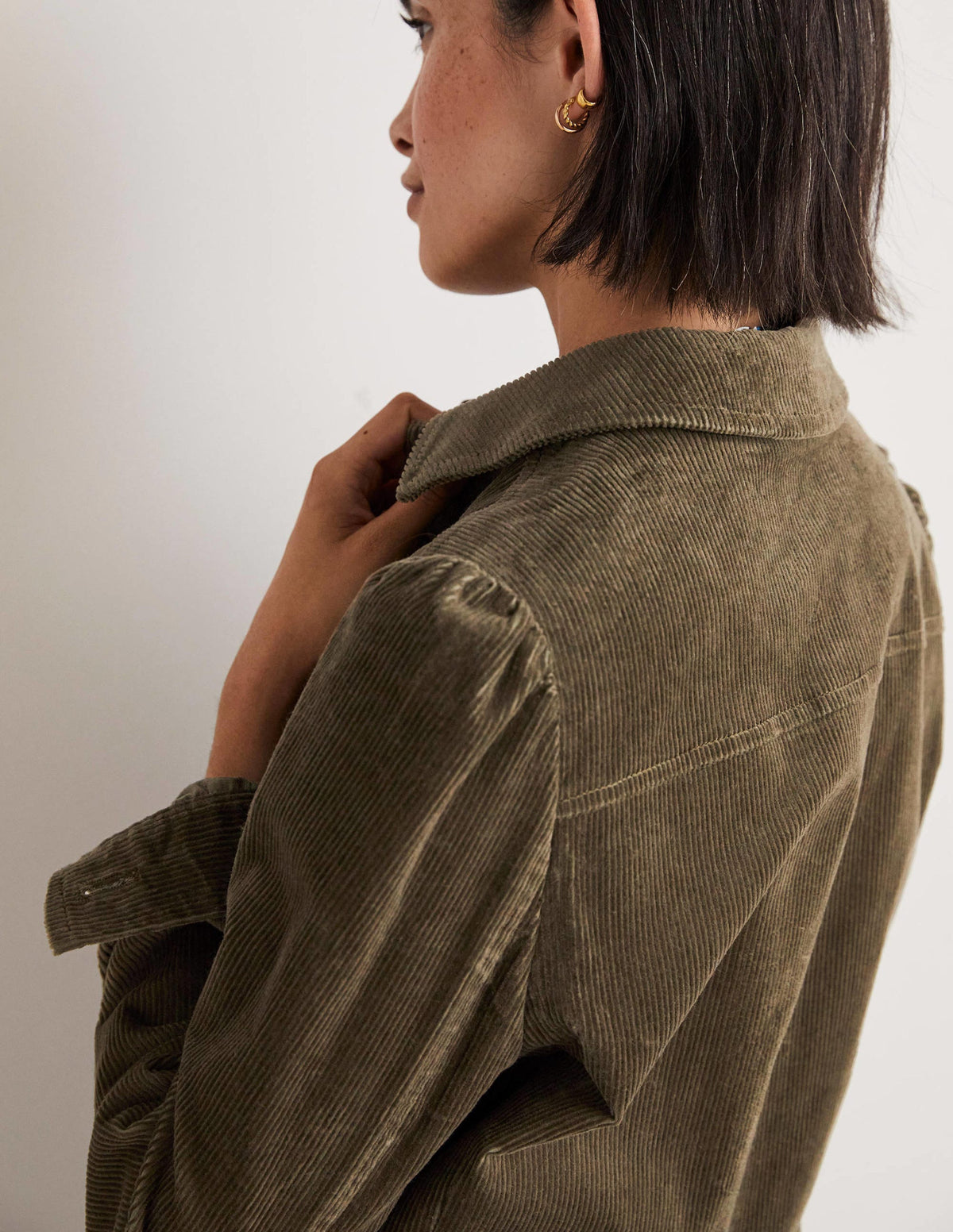Cropped Cord Jacket-Khaki - Image 4