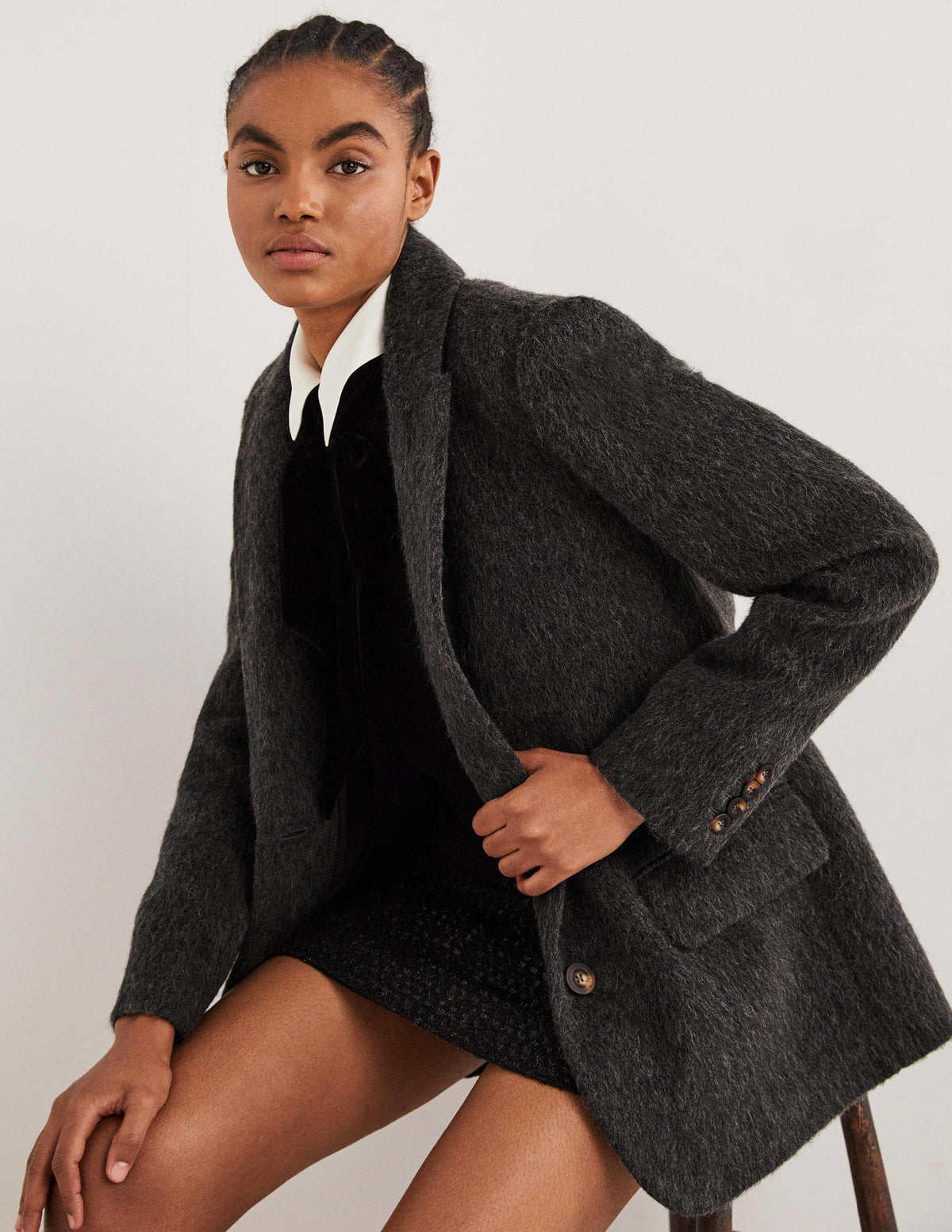Drawn Wool Blazer-Charcoal - Image 4