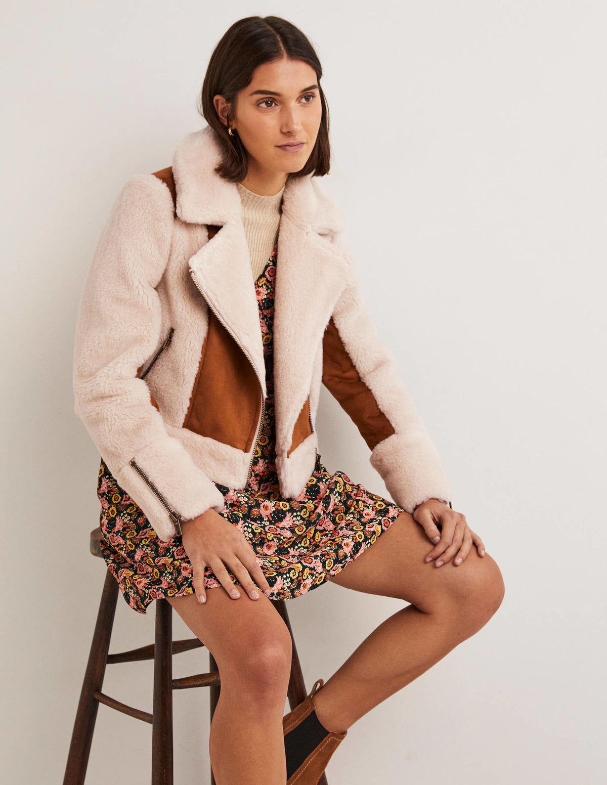 Faux Shearling Biker Jacket-Hazel Shearling - Image 1