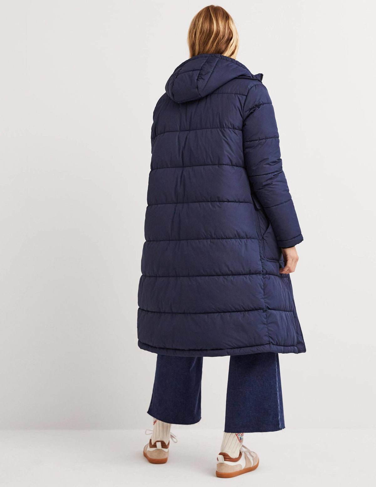 Longline Hooded Puffer Coat-Navy - Image 3