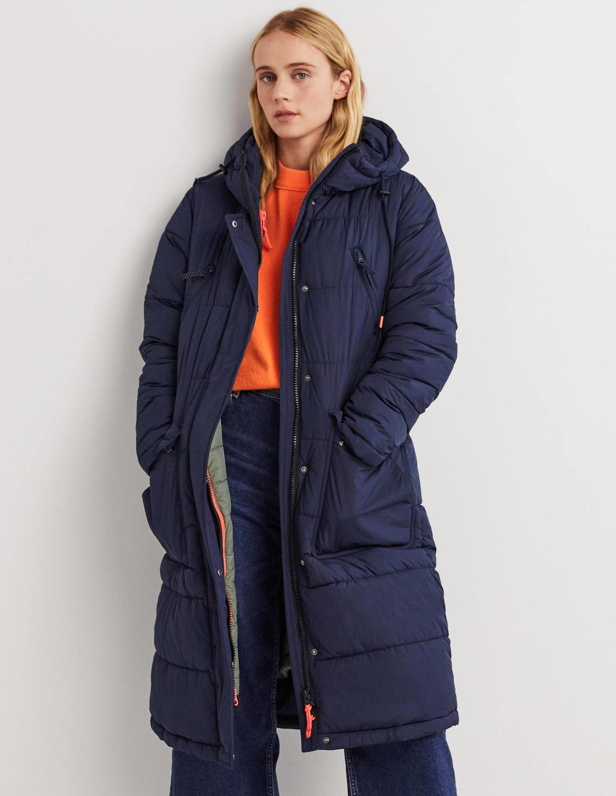Longline Hooded Puffer Coat-Navy-4
