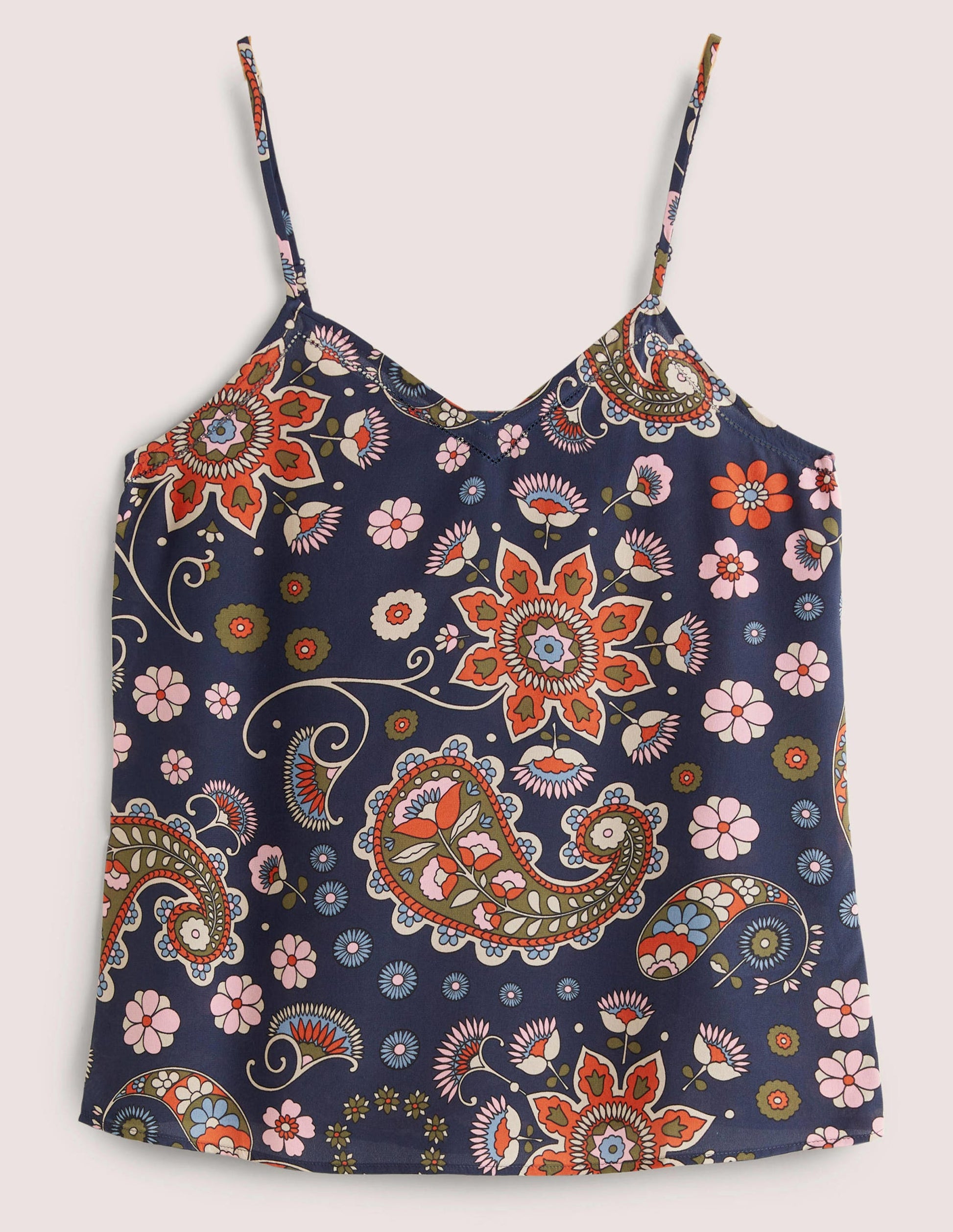 Silk Cami Top-French Navy, Passion Flower-5