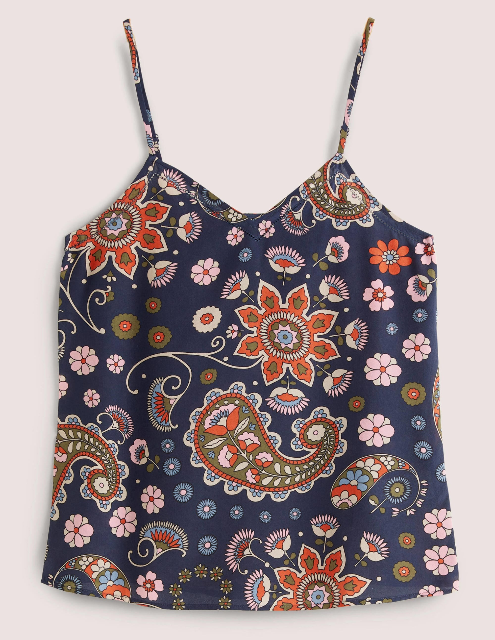 Silk Cami Top-French Navy, Passion Flower - Image 5