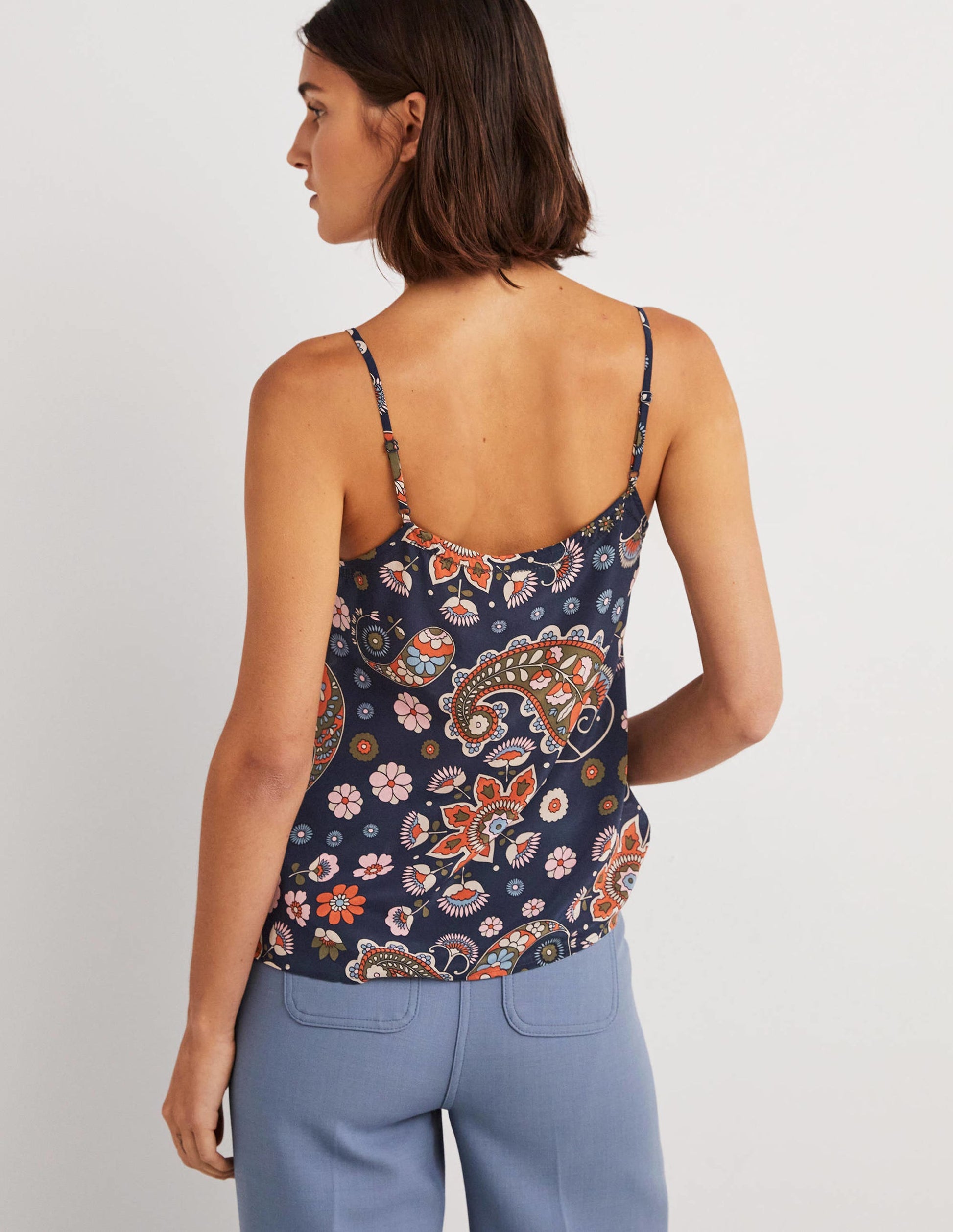 Silk Cami Top-French Navy, Passion Flower-3