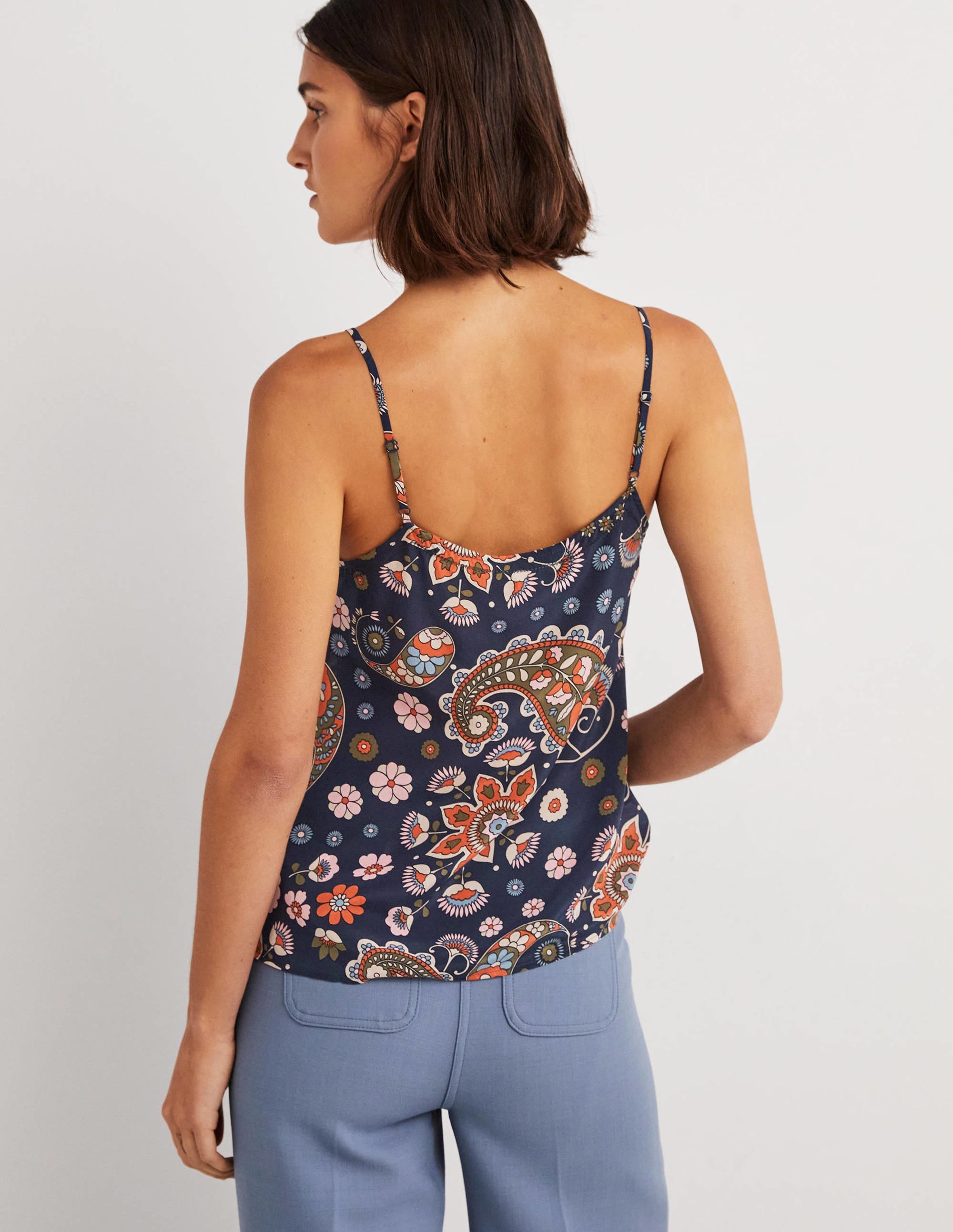 Silk Cami Top-French Navy, Passion Flower - Image 3