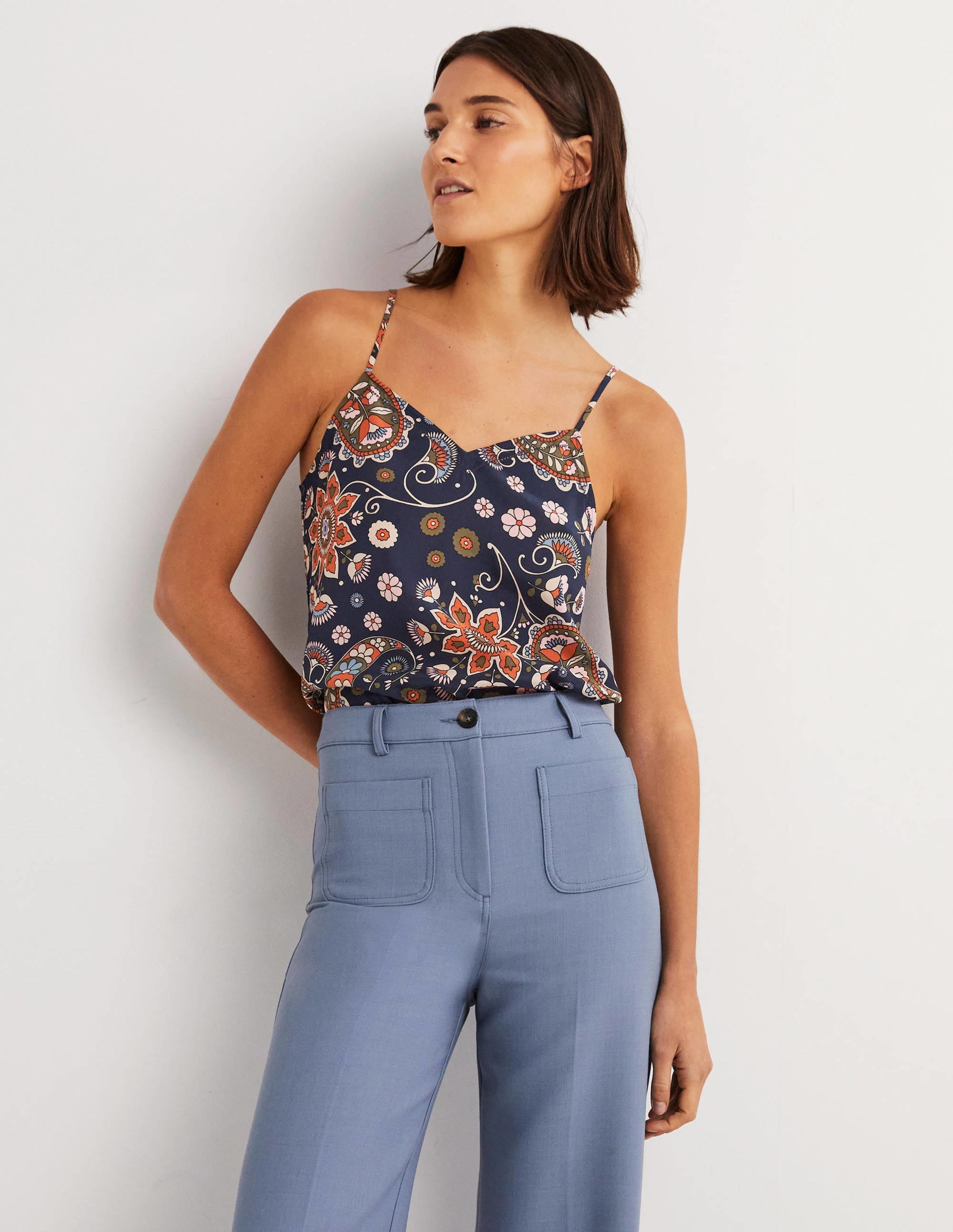 Silk Cami Top-French Navy, Passion Flower - Image 4