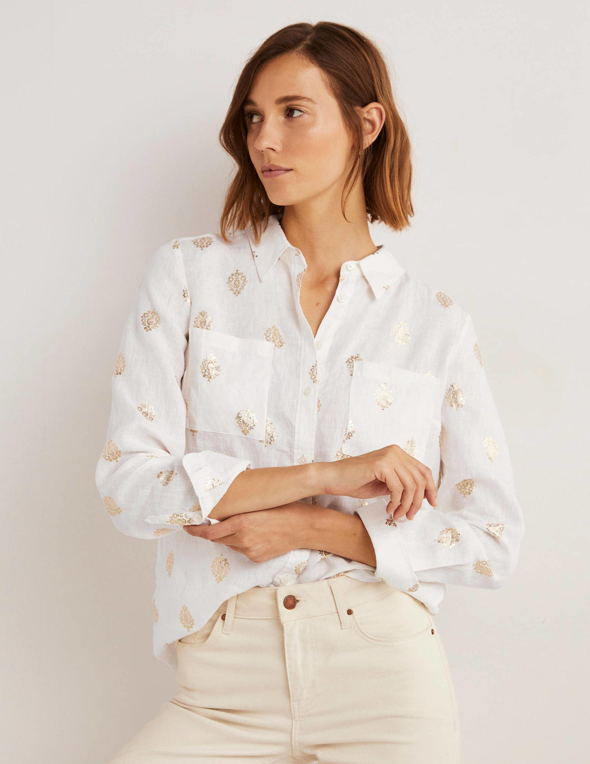 Linen Shirt-Ivory, Opulent Paisley-1
