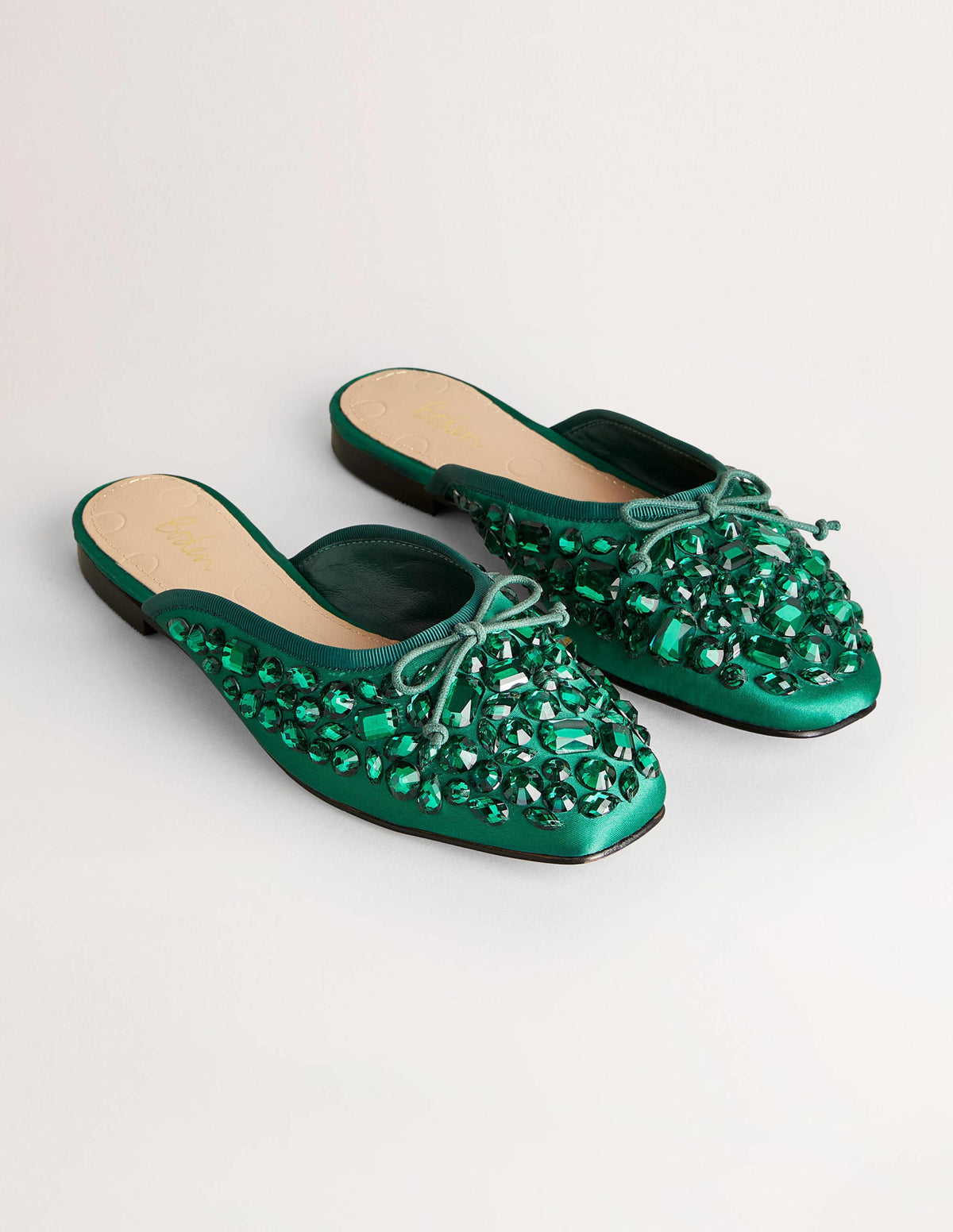 Jewelled Flat Mules-Hunter Green - Image 2