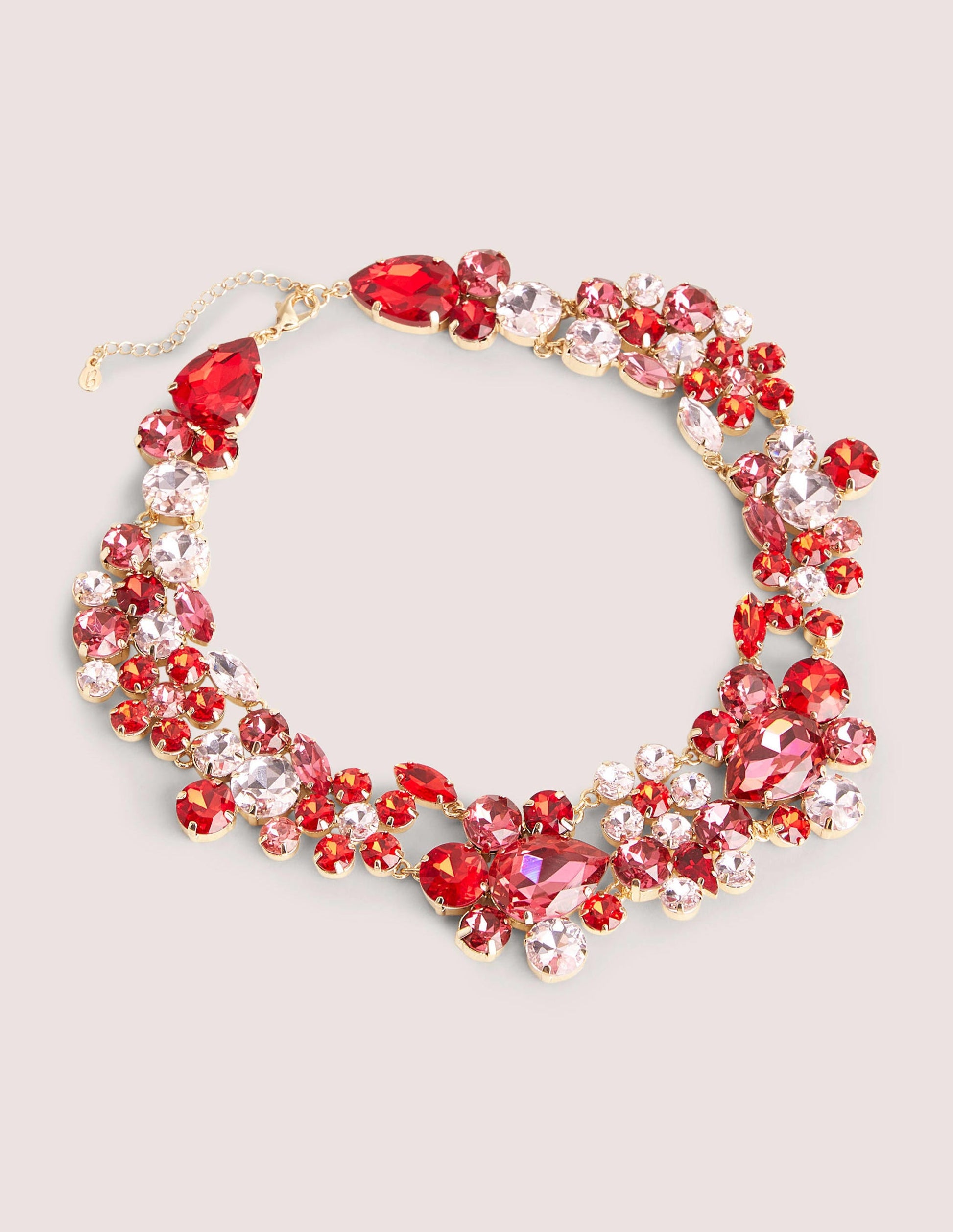 Jewel Cluster Necklace-Pink/ Red-1