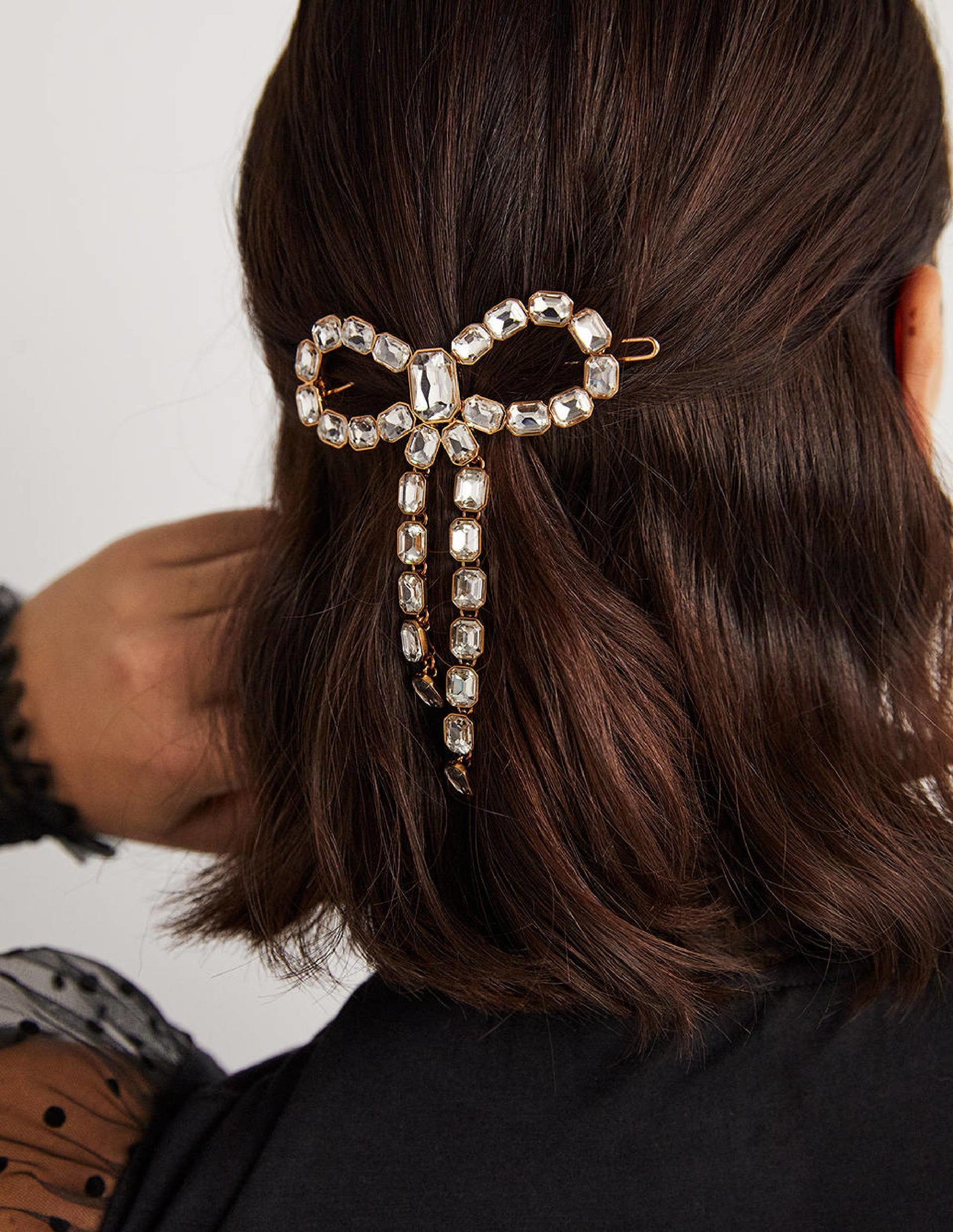 Bow Embellished Hair Slide-Clear-1