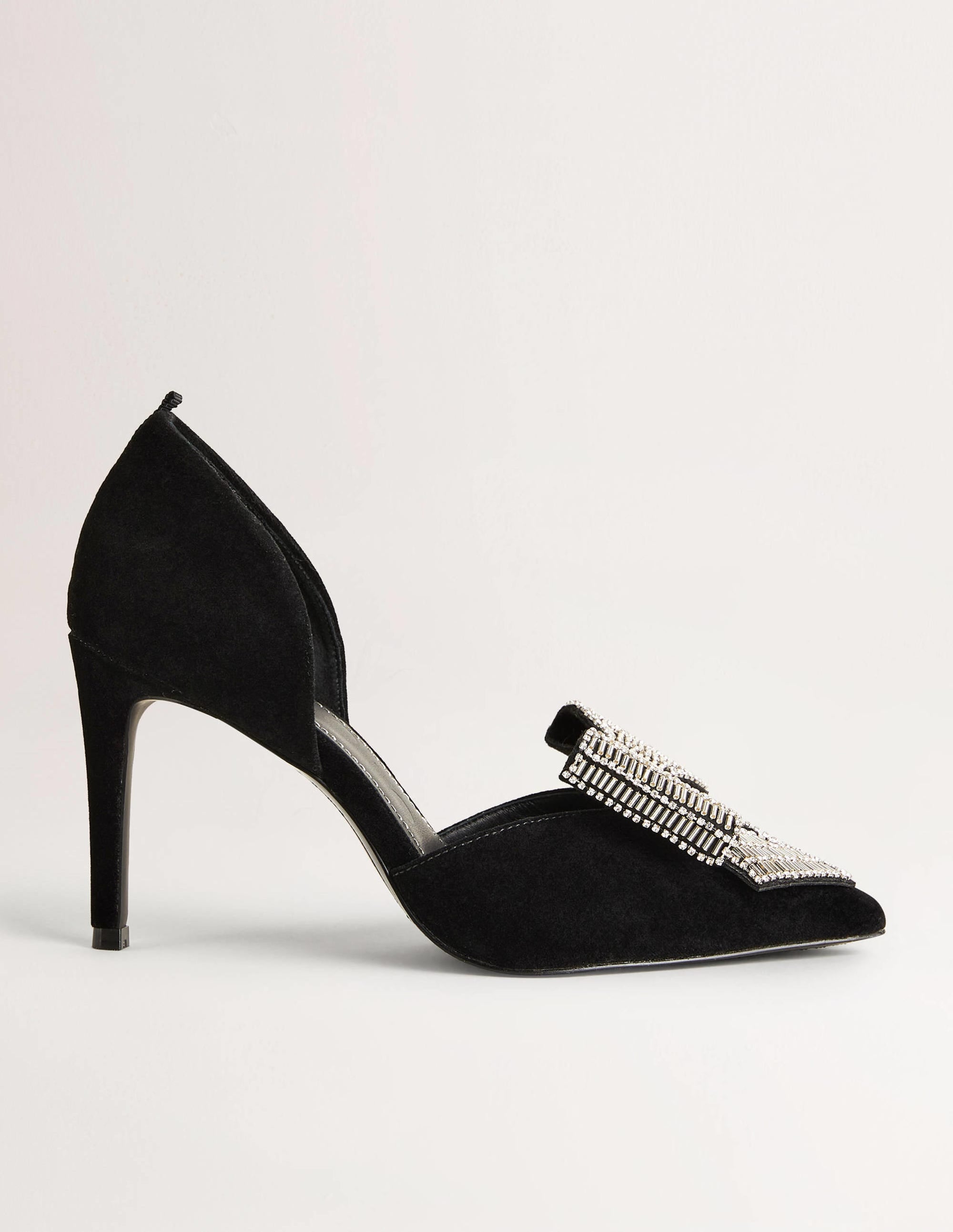Bow Embellished Heeled Courts-Black Velvet - Image 5