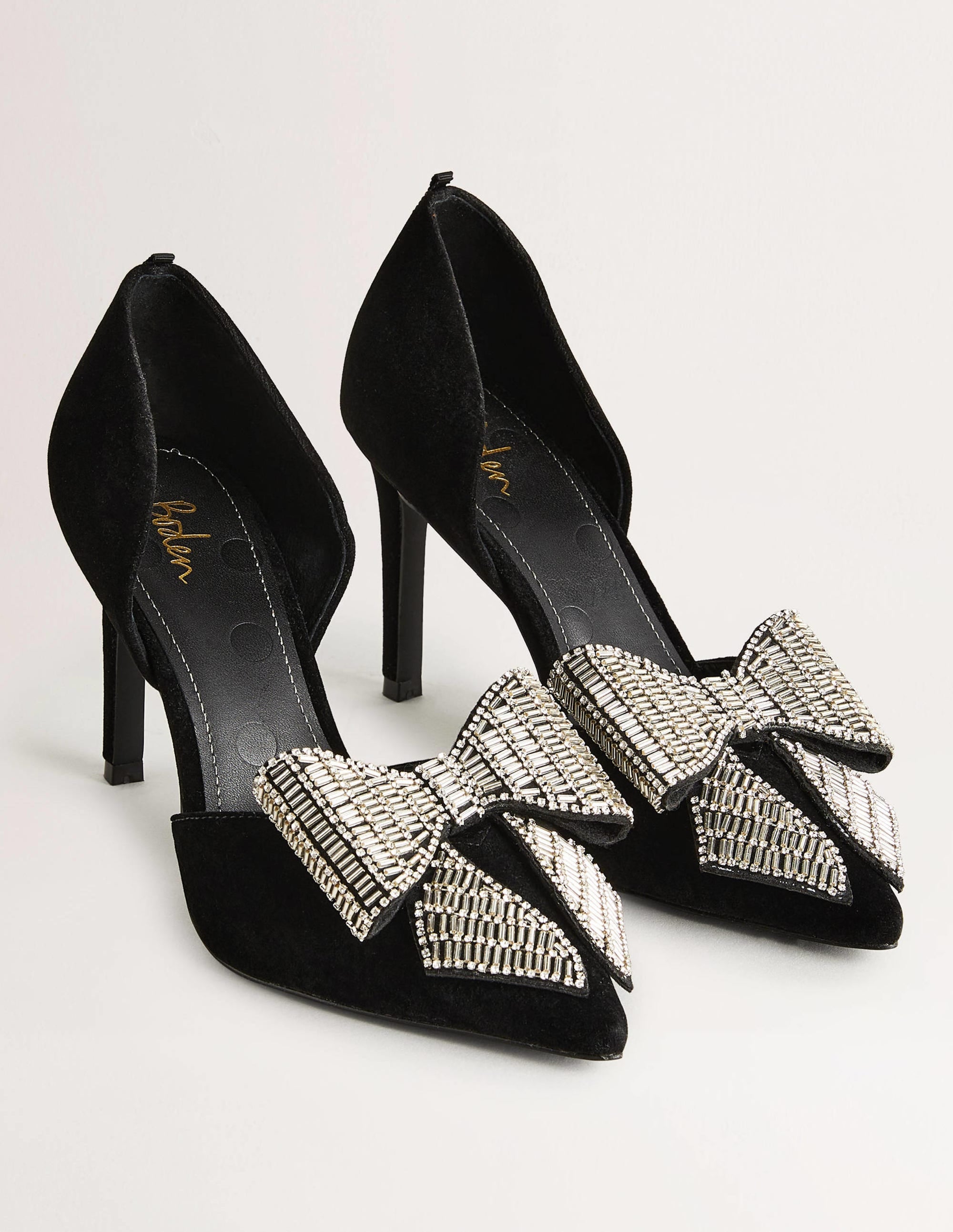 Bow Embellished Heeled Courts-Black Velvet - Image 6