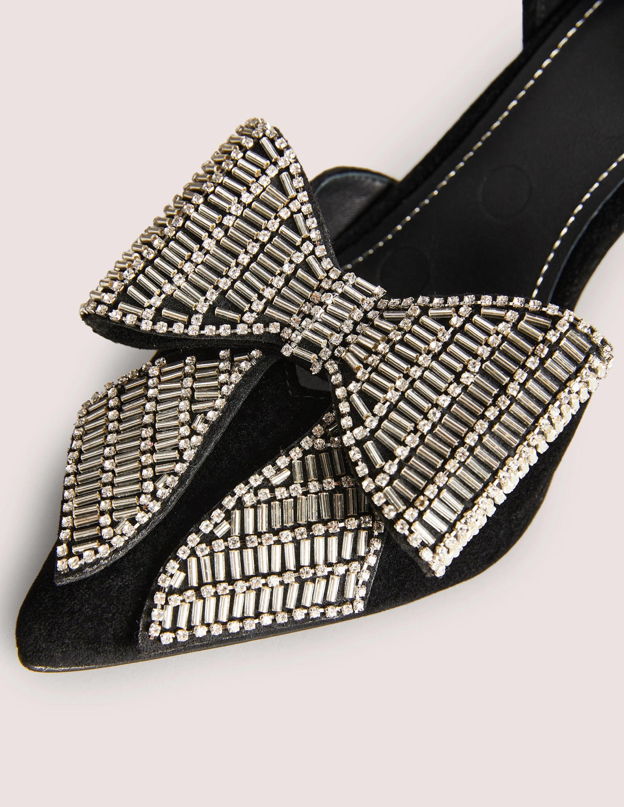 Bow Embellished Heeled Courts-Black Velvet - Image 7