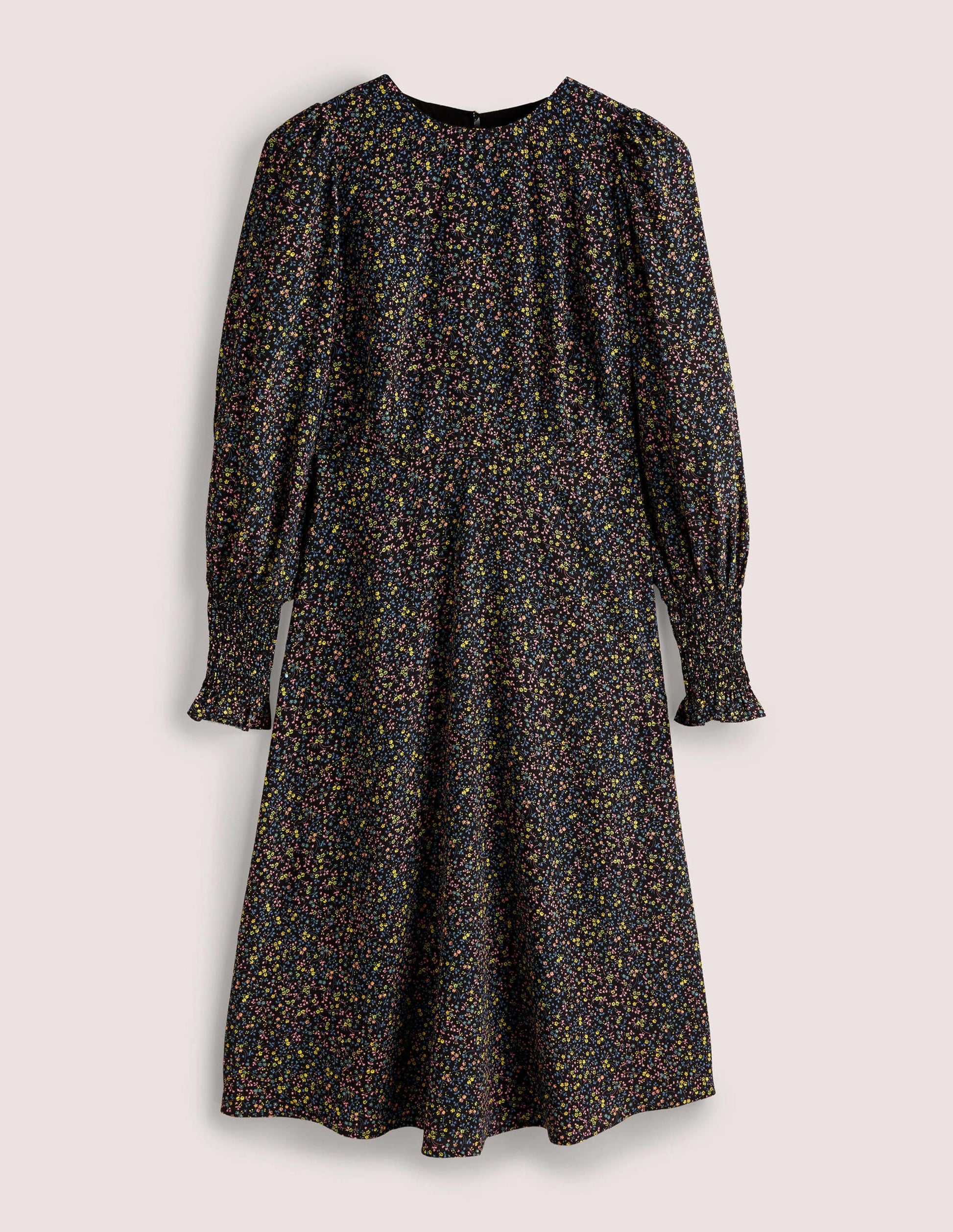 Smocked Cuff Midi Dress-Black, Wild Vine-5