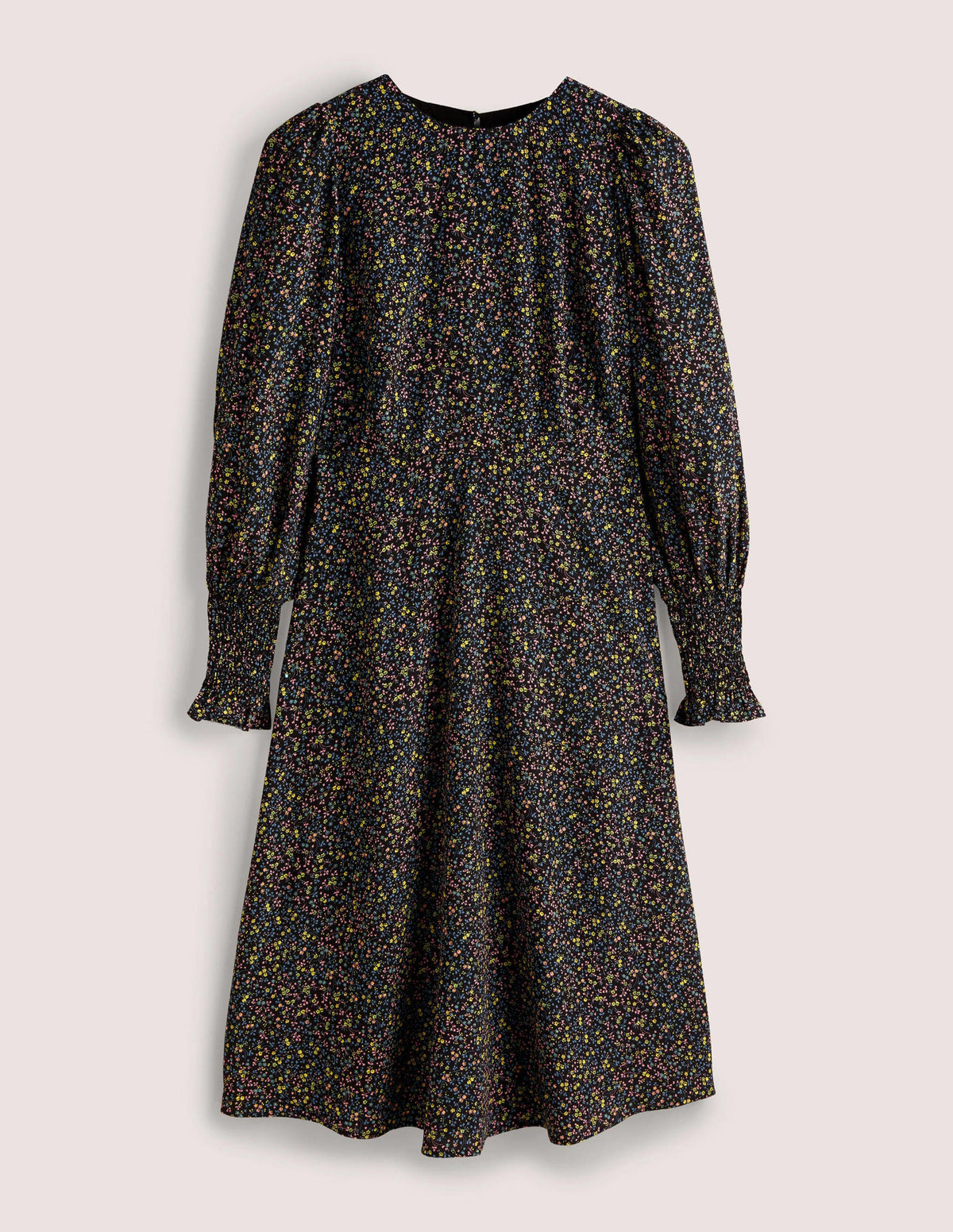 Smocked Cuff Midi Dress-Black, Wild Vine - Image 5