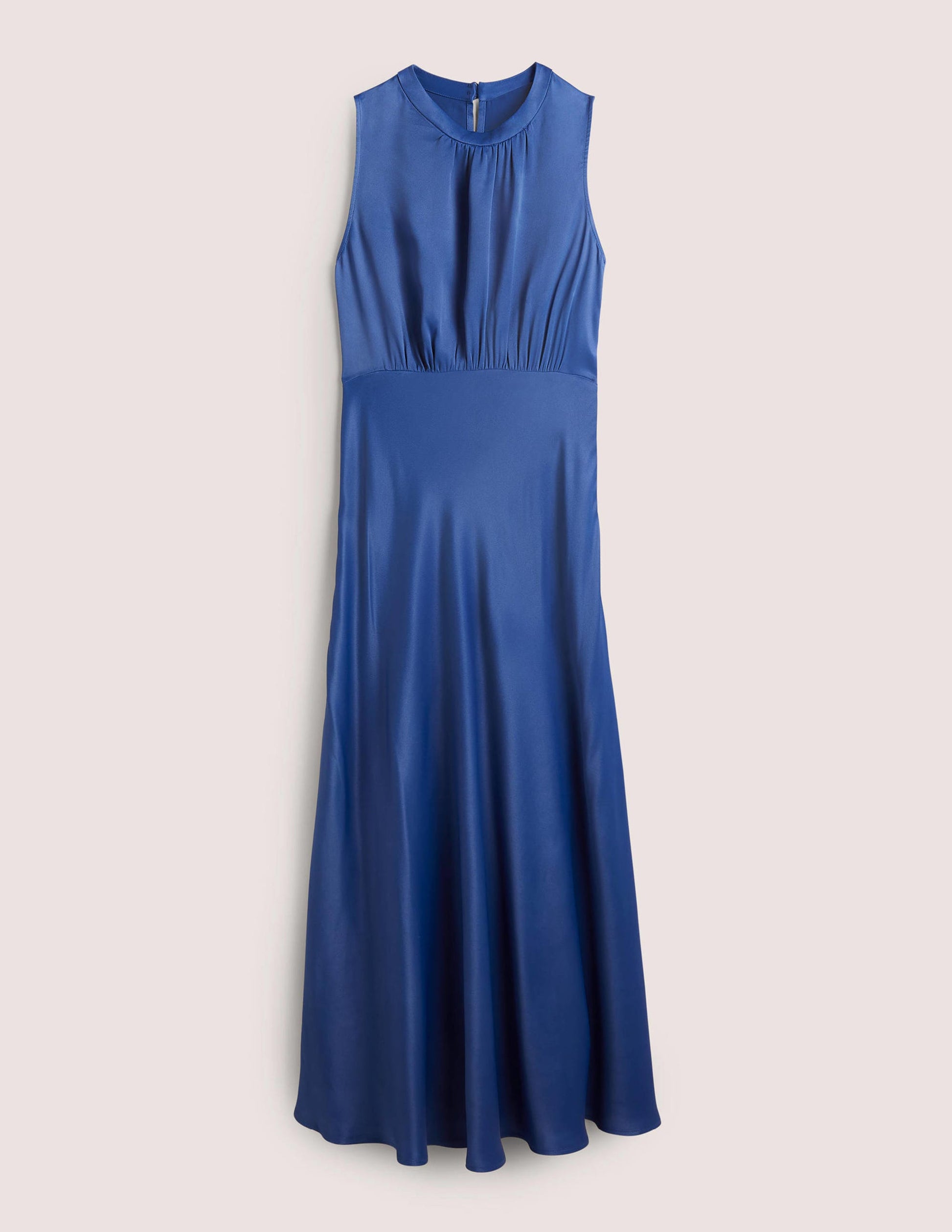 Blue Bias-cut Satin Midi Dress-Sea Blue-6