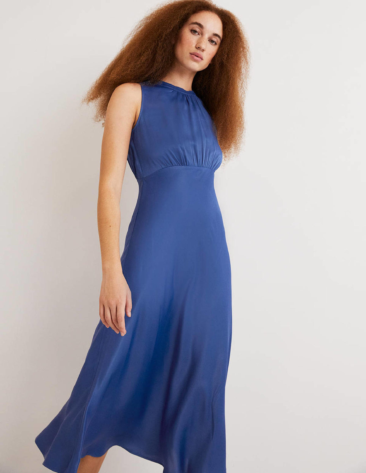 Blue Bias-cut Satin Midi Dress-Sea Blue-1