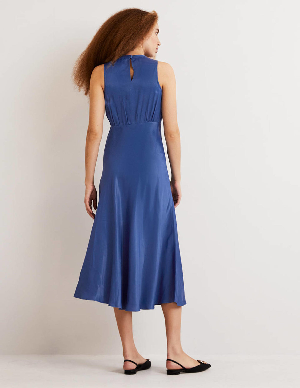Blue Bias-cut Satin Midi Dress-Sea Blue-3