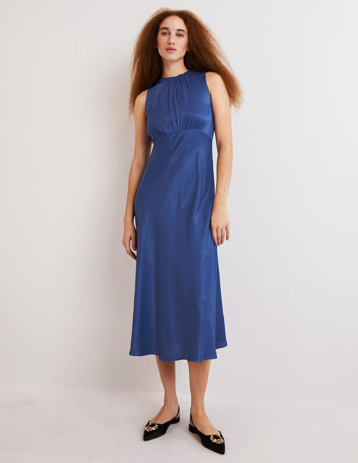 Blue Bias-cut Satin Midi Dress-Sea Blue - Image 4